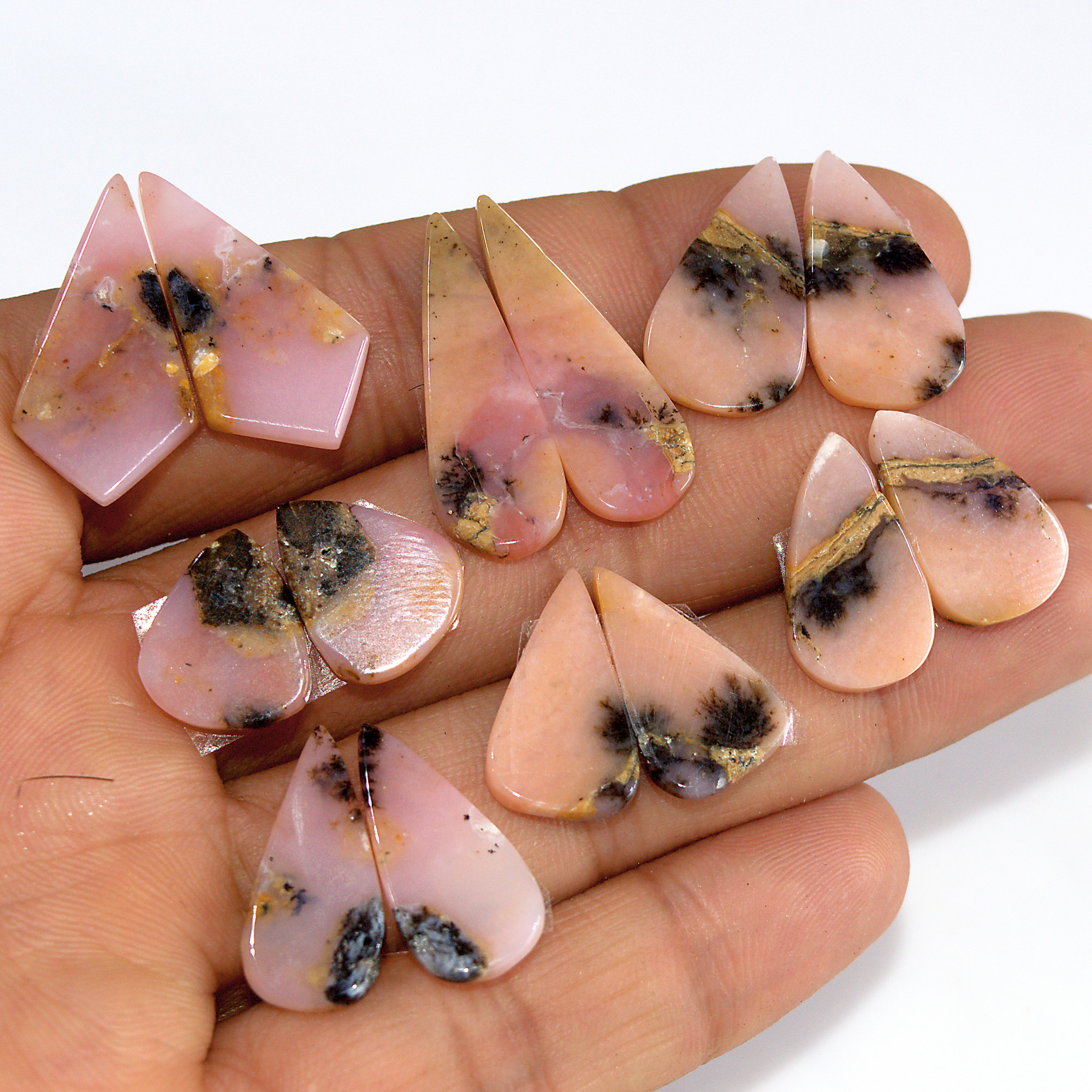 7 Pairs 62 Cts Natural Pink Opal Slice Pairs Loose Gemstone Crystal Healing Mixed Shape For Jewelry Making 27x10 14x10mm 16839