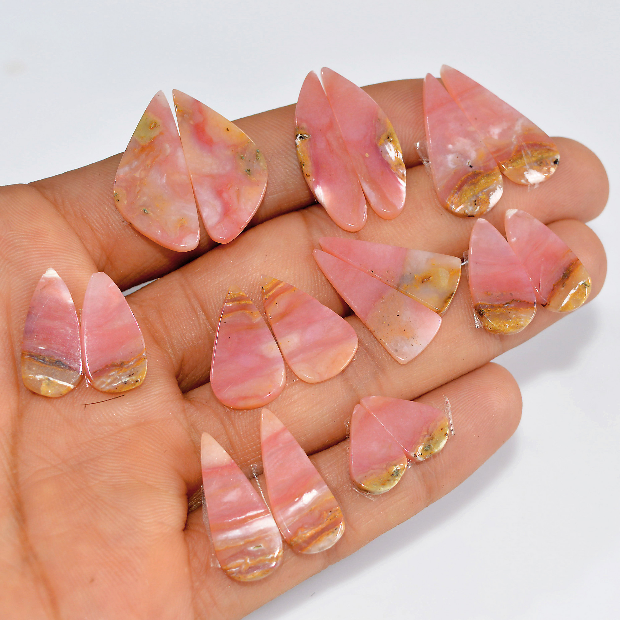 9 Pairs 71 Cts Natural Pink Opal Slice Pairs Loose Gemstone Crystal Healing Mixed Shape For Jewelry Making 25x10 14x7mm 16840
