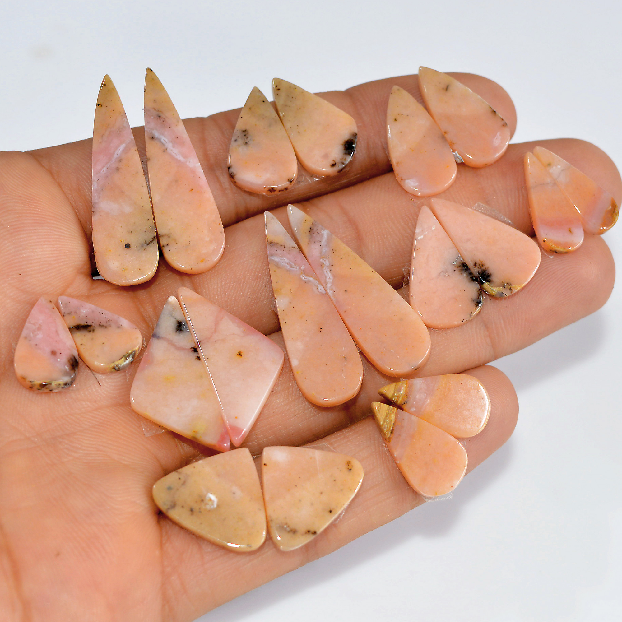 10 Pairs 86 Cts Natural Pink Opal Slice Pairs Loose Gemstone Crystal Healing Mixed Shape For Jewelry Making 33x10 14x7mm 16841