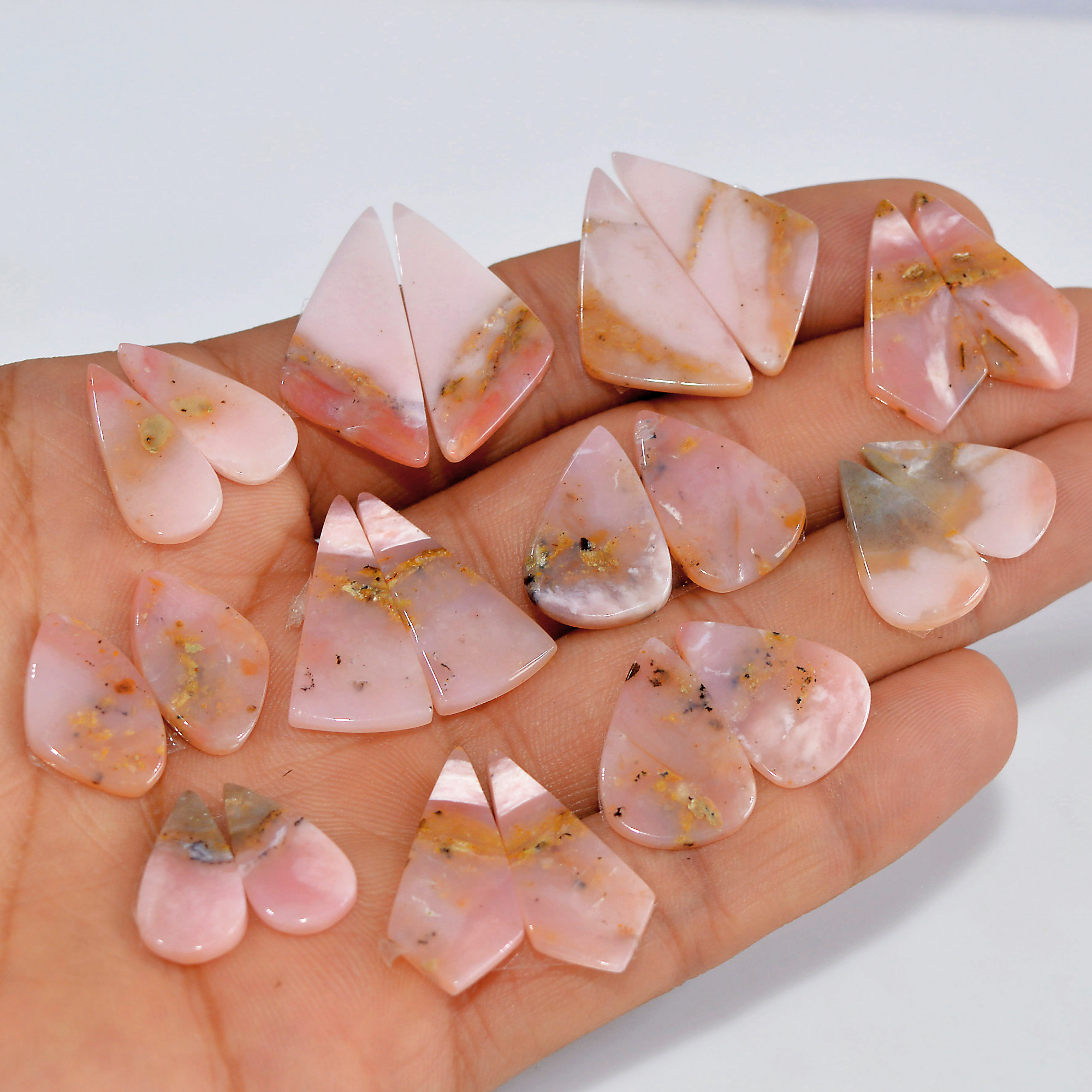11 Pairs 98 Cts Natural Pink Opal Slice Pairs Loose Gemstone Crystal Healing Mixed Shape For Jewelry Making 25x10 17x10mm 16842