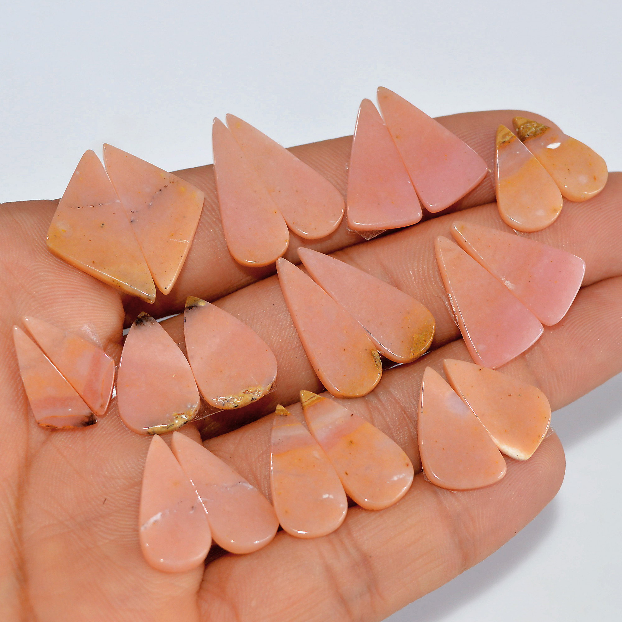 11 Pairs 80 Cts Natural Pink Opal Slice Pairs Loose Gemstone Crystal Healing Mixed Shape For Jewelry Making 24x10 16x5mm 16843
