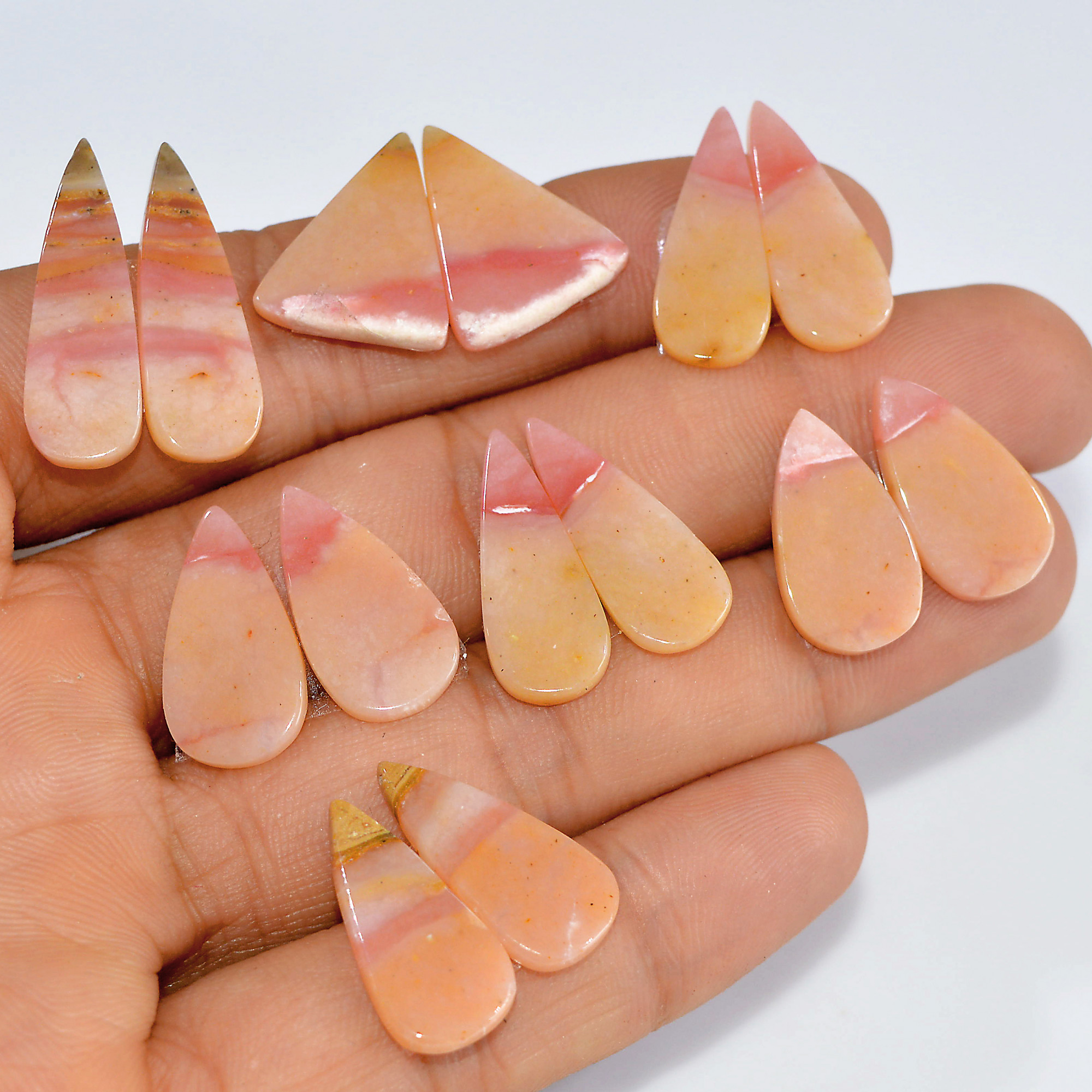 7 Pairs 55 Cts Natural Pink Opal Slice Pairs Loose Gemstone Crystal Healing Mixed Shape For Jewelry Making 24x7 20x9mm 16845
