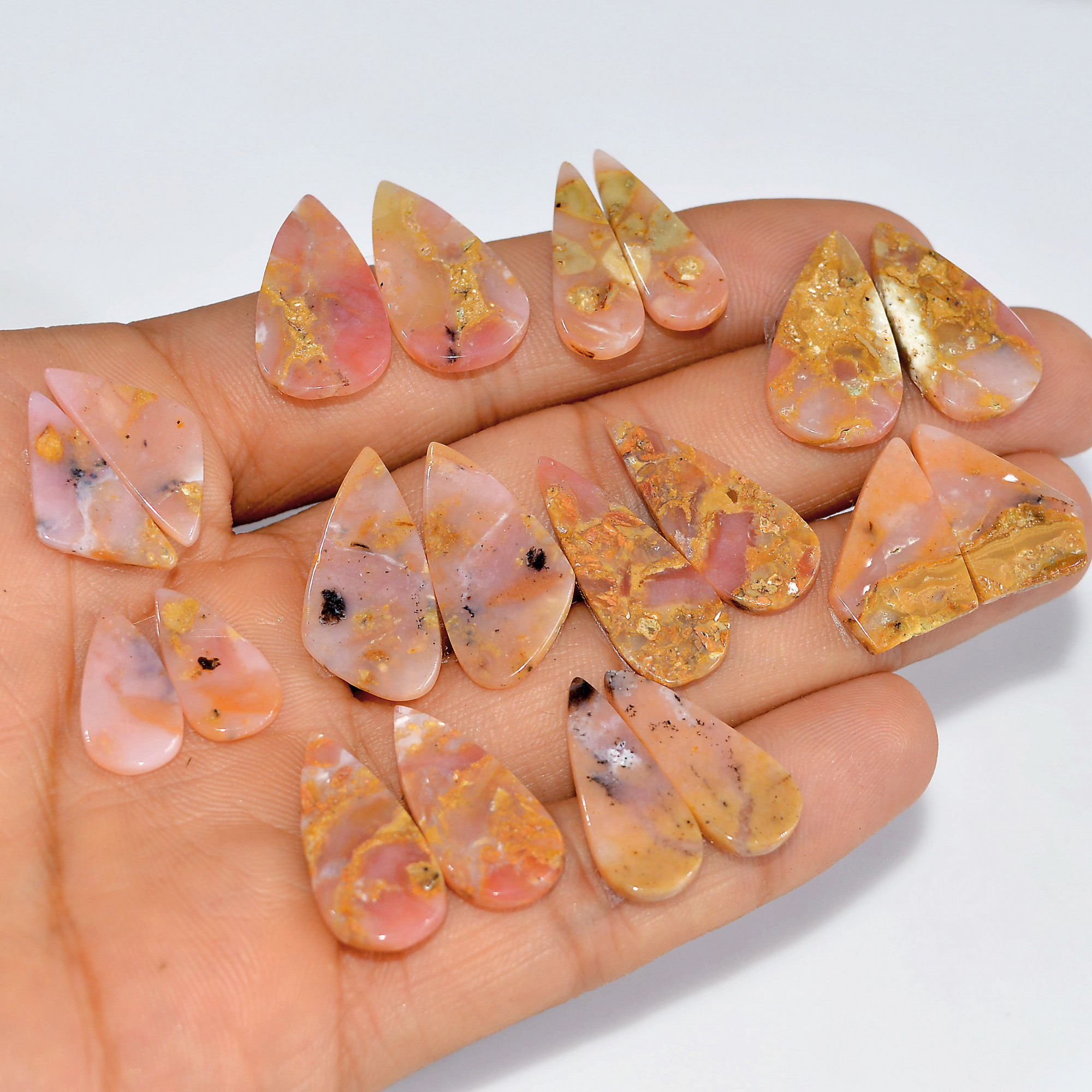 10 Pairs 82 Cts Natural Pink Opal Slice Pairs Loose Gemstone Crystal Healing Mixed Shape For Jewelry Making 24x10 15x8mm 16846