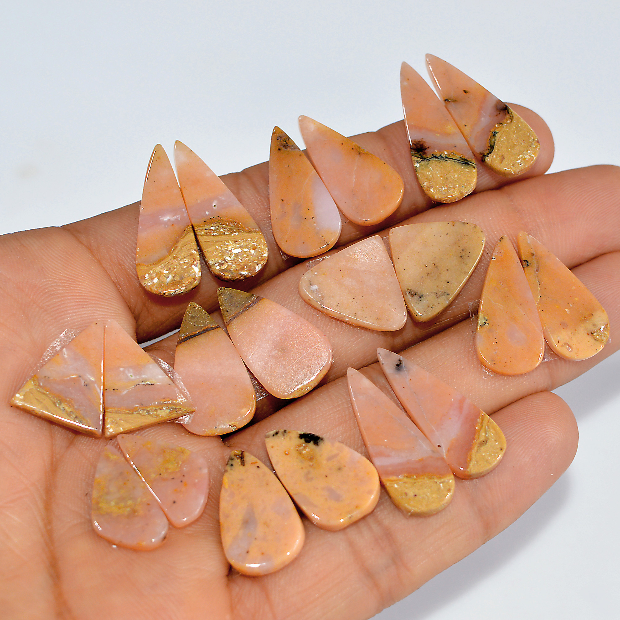 10 Pairs 82 Cts Natural Pink Opal Slice Pairs Loose Gemstone Crystal Healing Mixed Shape For Jewelry Making 24x9 15x12mm 16848