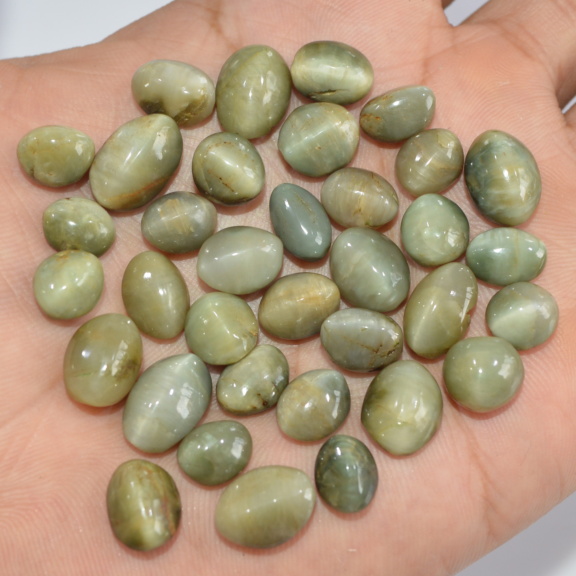 35 Pcs 162 Cts Natural Chrysoberyl Cat Eye Loose Gemstone Lot Green Crystal Mixed Shape For Jewelry Making And Healing 14x9 9x7mm 16849