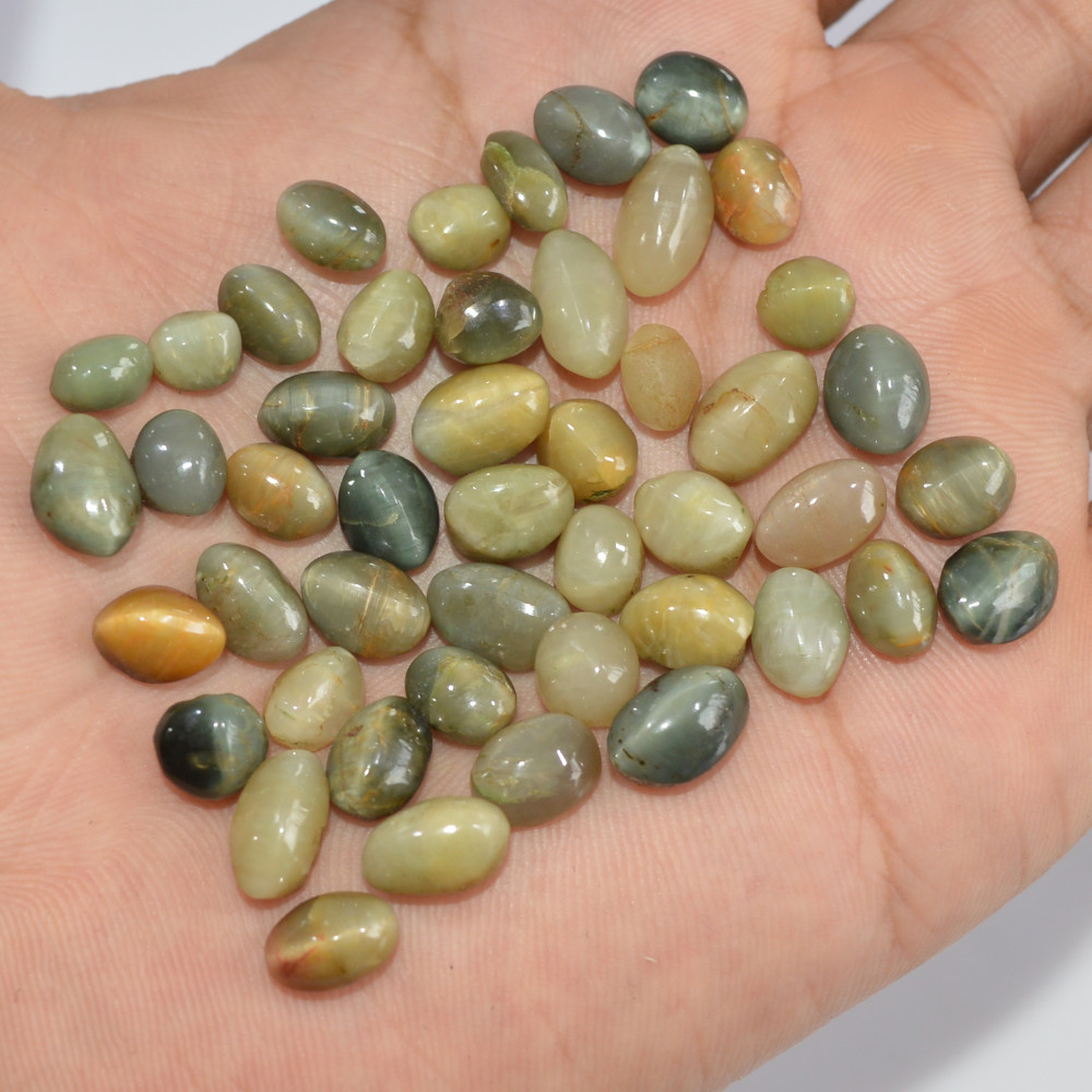 Image of 45 Pcs 111 Cts Natural Chrysoberyl Cat Eye Loose Gemstone Lot Green Crystal Mixed Shape For Jewelry Making And Healing 10x5 5x3mm #16850