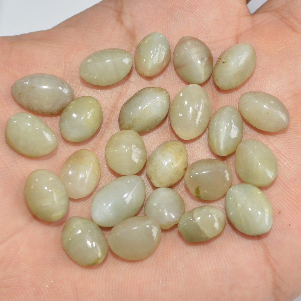 Image of 24 Pcs 131 Cts Natural Chrysoberyl Cat Eye Loose Gemstone Lot Green Crystal Mixed Shape For Jewelry Making And Healing 14x7 9x5mm #16851
