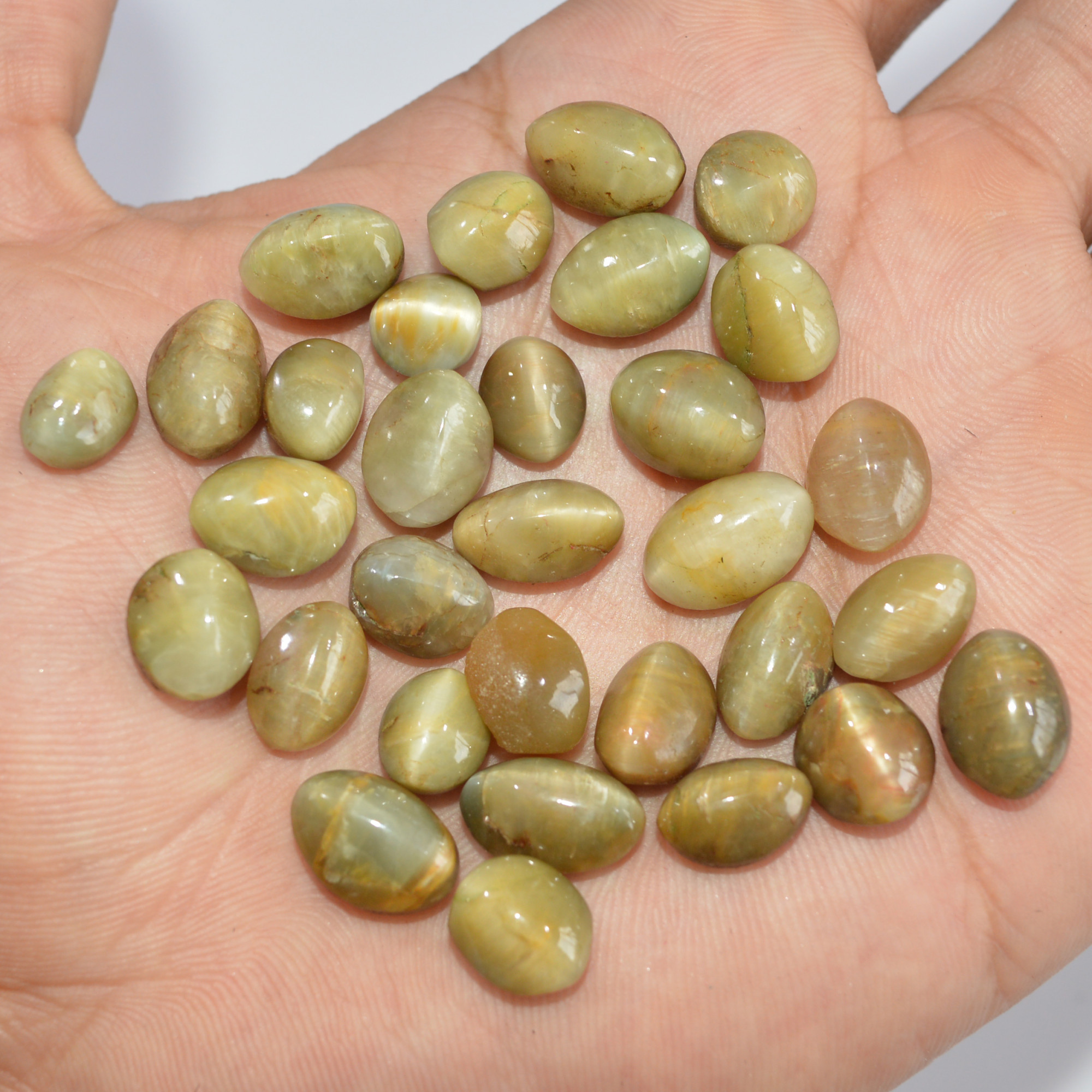 31 Pcs 153 Cts Natural Chrysoberyl Cat Eye Loose Gemstone Lot Green Crystal Mixed Shape For Jewelry Making And Healing 10x5 6x4mm 16852