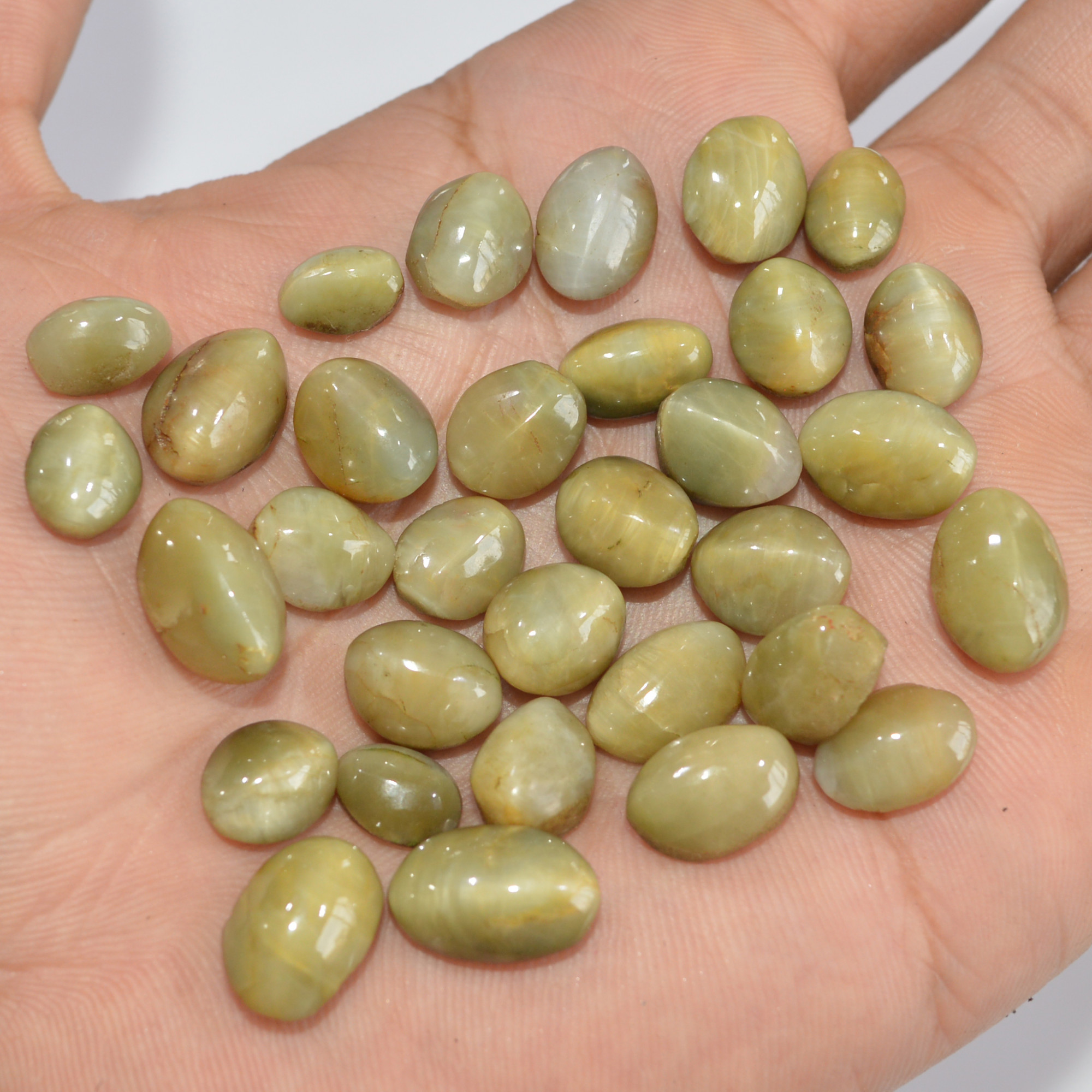 32 Pcs 163 Cts Natural Chrysoberyl Cat Eye Loose Gemstone Lot Green Crystal Mixed Shape For Jewelry Making And Healing 14x4 10x6mm 16853
