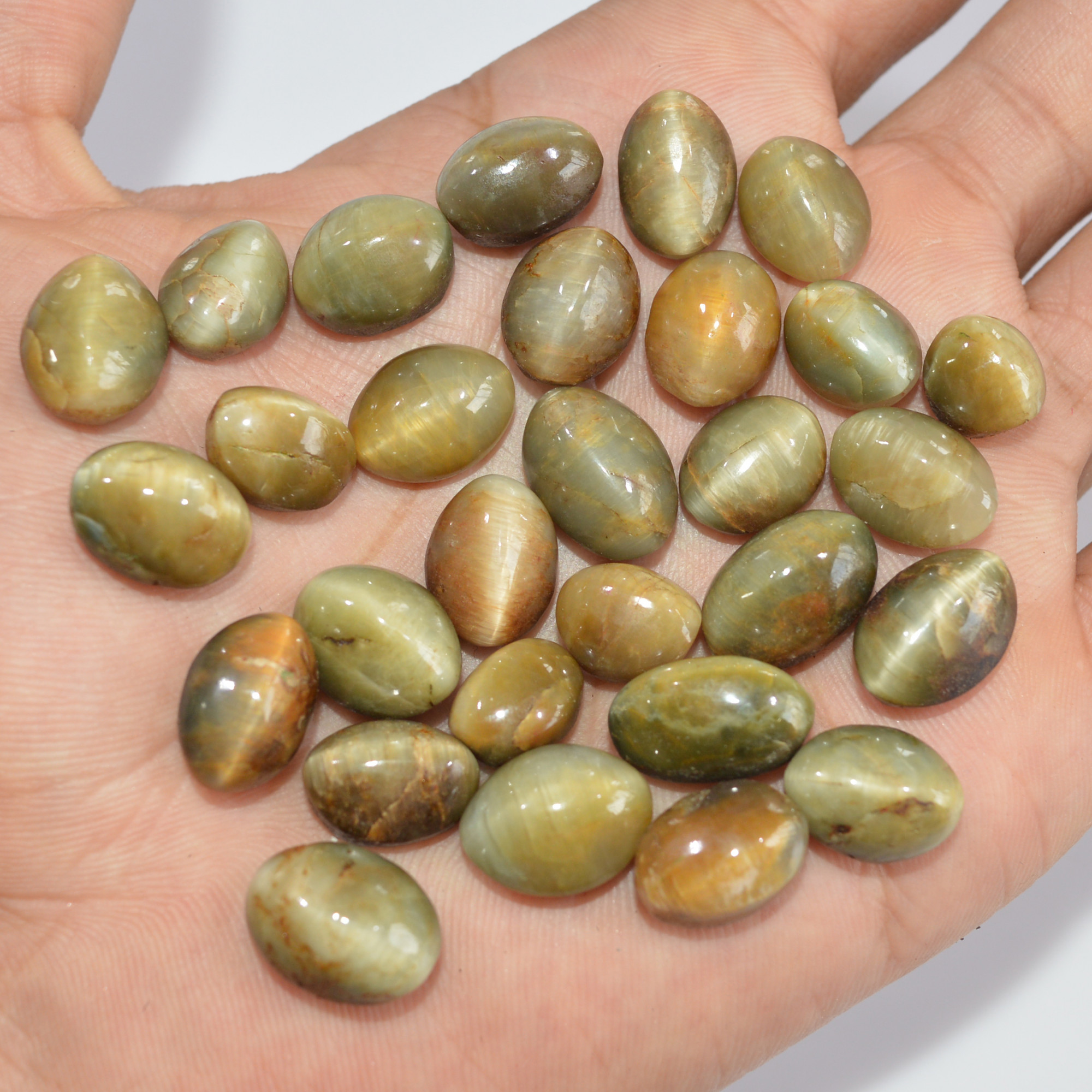 29 Pcs 254 Cts Natural Chrysoberyl Cat Eye Loose Gemstone Lot Green Crystal Mixed Shape For Jewelry Making And Healing 15x10 10x5mm 16854