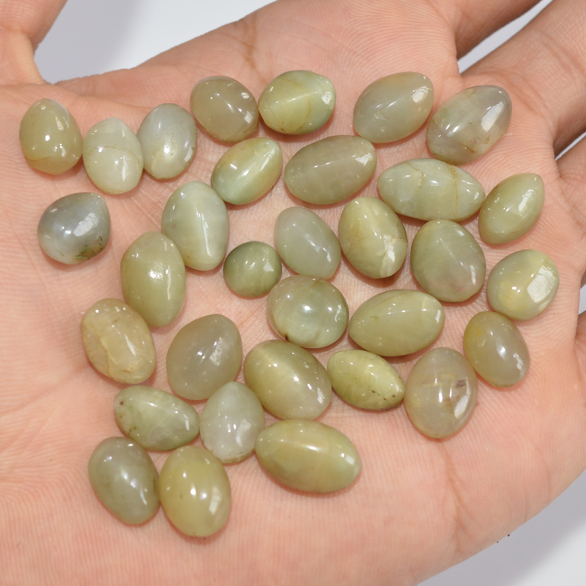 30 Pcs 169 Cts Natural Chrysoberyl Cat Eye Loose Gemstone Lot Green Crystal Mixed Shape For Jewelry Making And Healing 14x9 6x6mm 16855