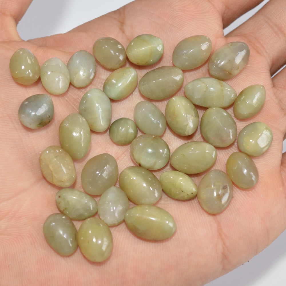 Image of 30 Pcs 169 Cts Natural Chrysoberyl Cat Eye Loose Gemstone Lot Green Crystal Mixed Shape For Jewelry Making And Healing 14x9 6x6mm #16855