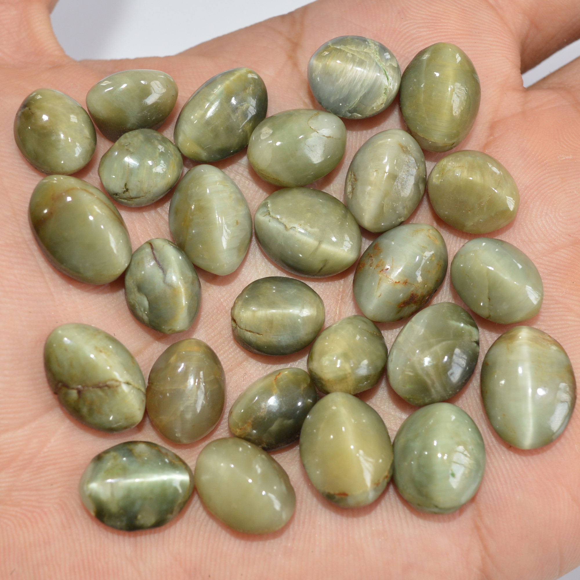27 Pcs 220 Cts Natural Chrysoberyl Cat Eye Loose Gemstone Lot Green Crystal Mixed Shape For Jewelry Making And Healing 14x10 10x9mm 16856