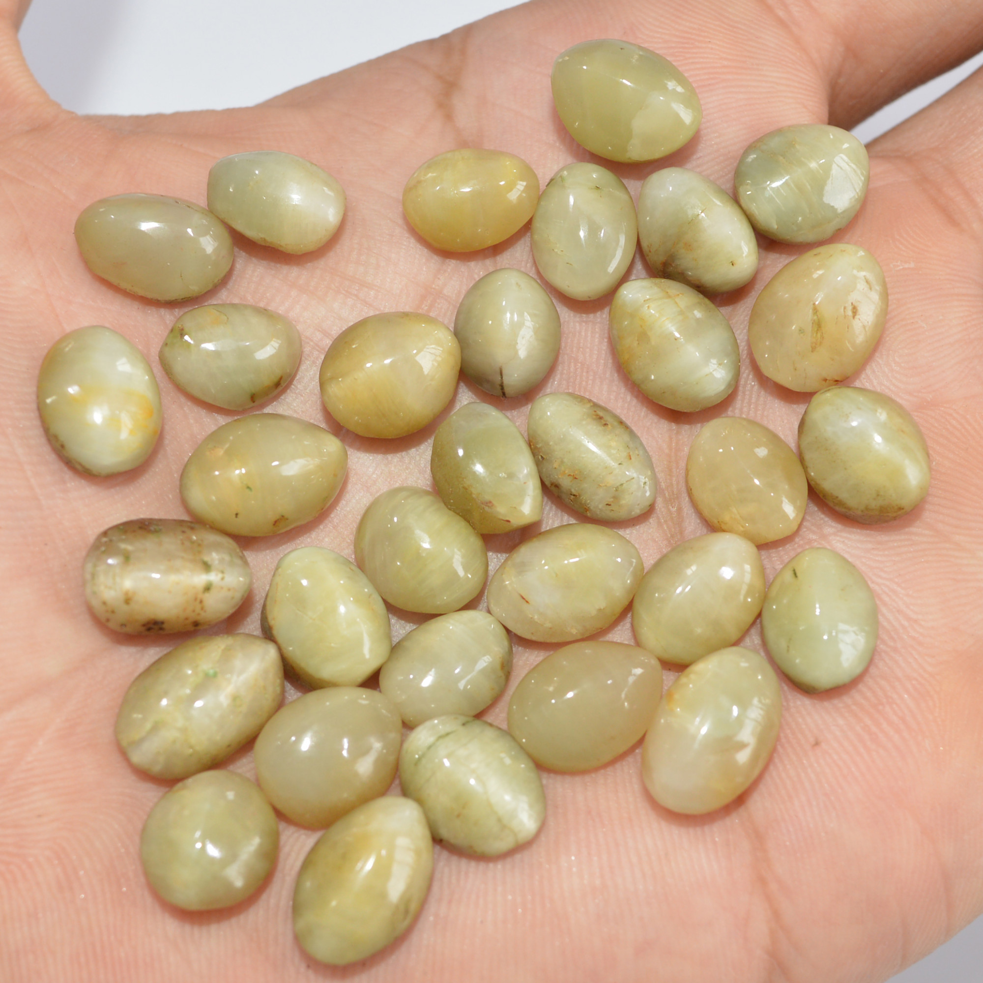 32 Pcs 166 Cts Natural Chrysoberyl Cat Eye Loose Gemstone Lot Green Crystal Mixed Shape For Jewelry Making And Healing 12x8 10x6mm 16857