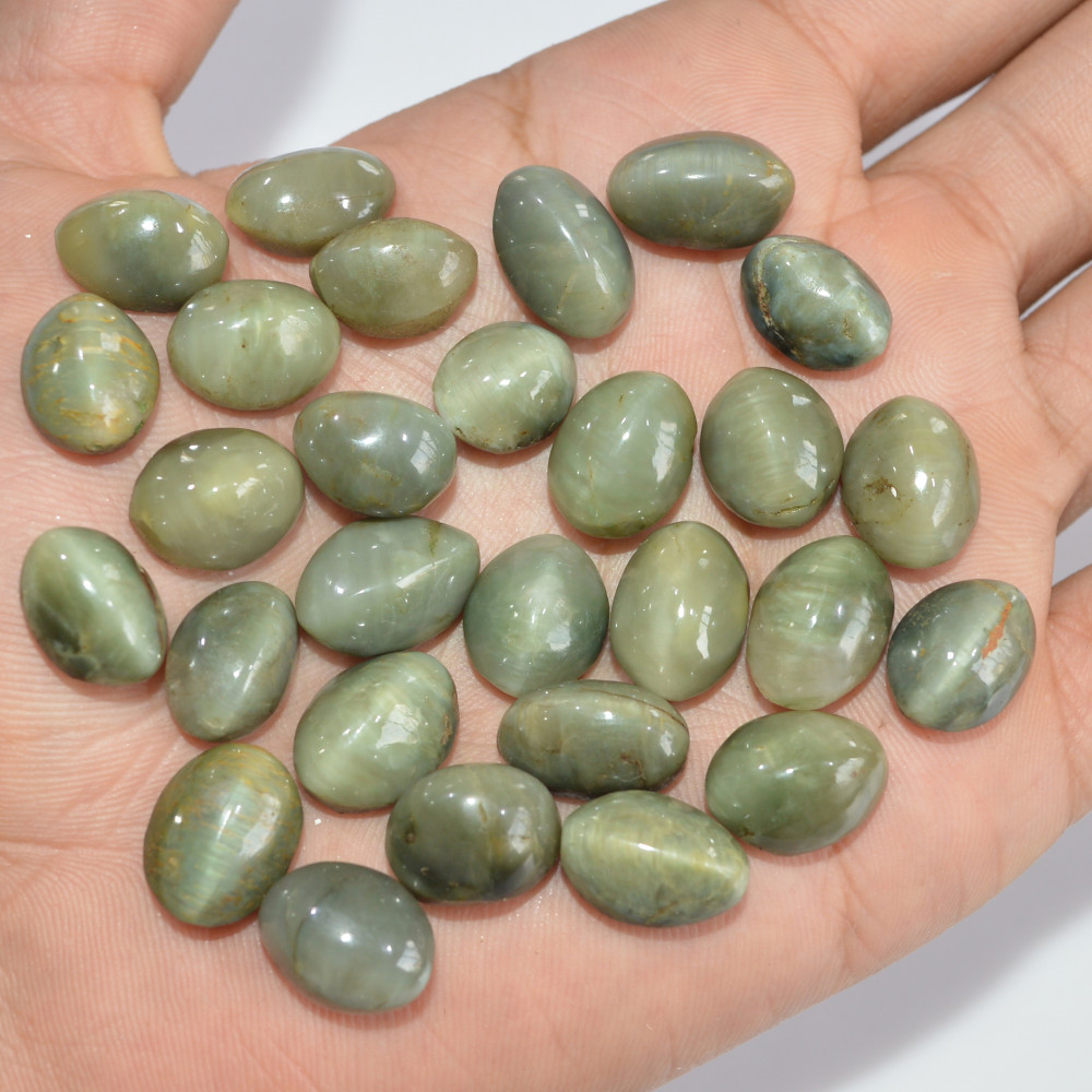 Image of 28 Pcs 271 Cts Natural Chrysoberyl Cat Eye Loose Gemstone Lot Green Crystal Mixed Shape For Jewelry Making And Healing 15x10 10x8mm #16858