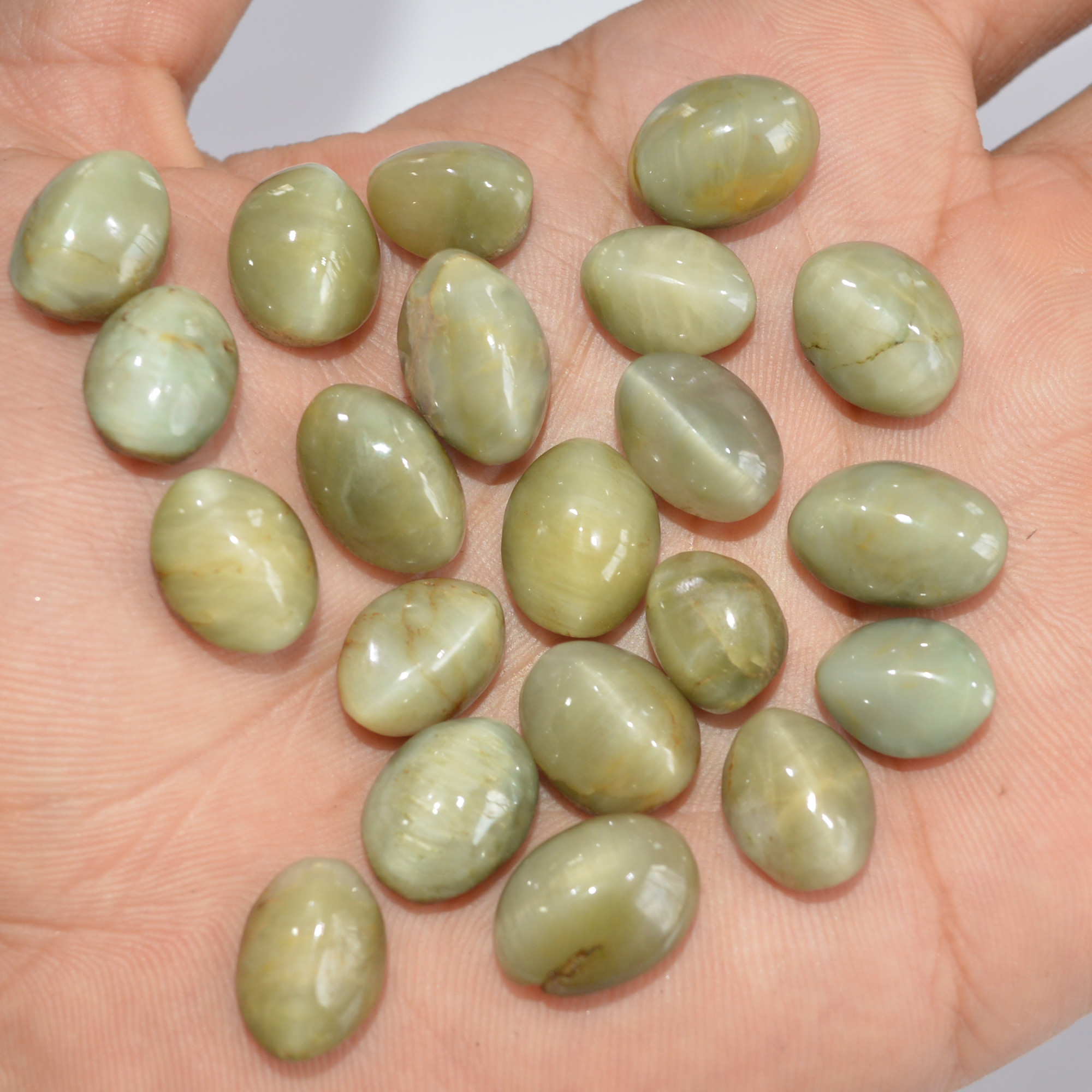 20 Pcs 191 Cts Natural Chrysoberyl Cat Eye Loose Gemstone Lot Green Crystal Mixed Shape For Jewelry Making And Healing 14x10 10x8mm 16860