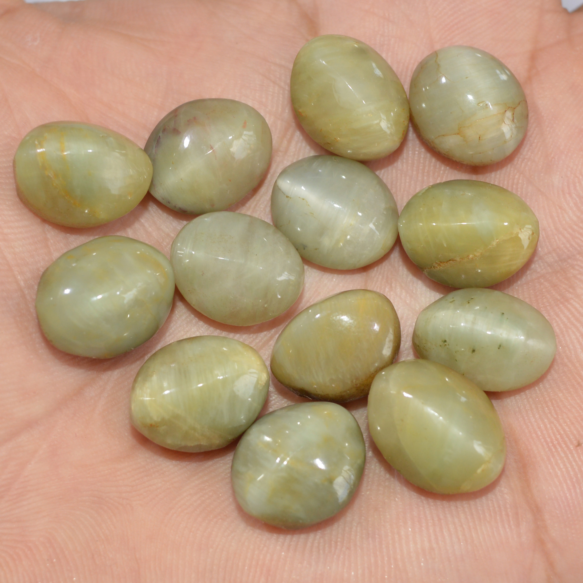 13 Pcs 152 Cts Natural Green Cat Eye Loose Gemstone Lot Back Unpolished Healing Crystal Mixed Shape For Jewelry Making 14x10 13x10mm 16867