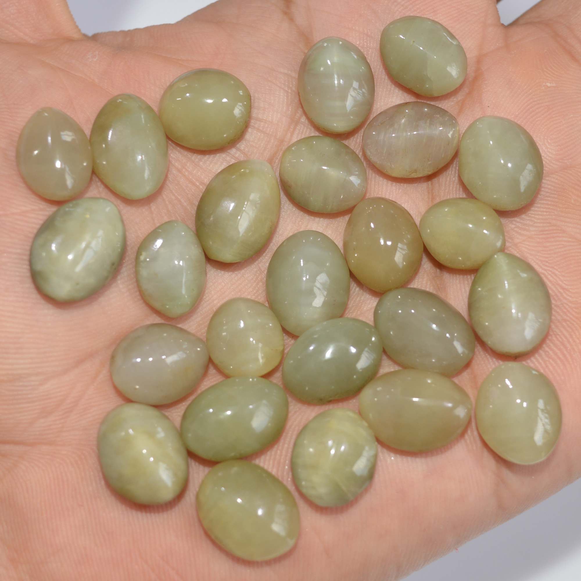 25 Pcs 219 Cts Natural Green Cat Eye Loose Gemstone Lot Back Unpolished Healing Crystal Mixed Shape For Jewelry Making 14x10 10x8mm 16869