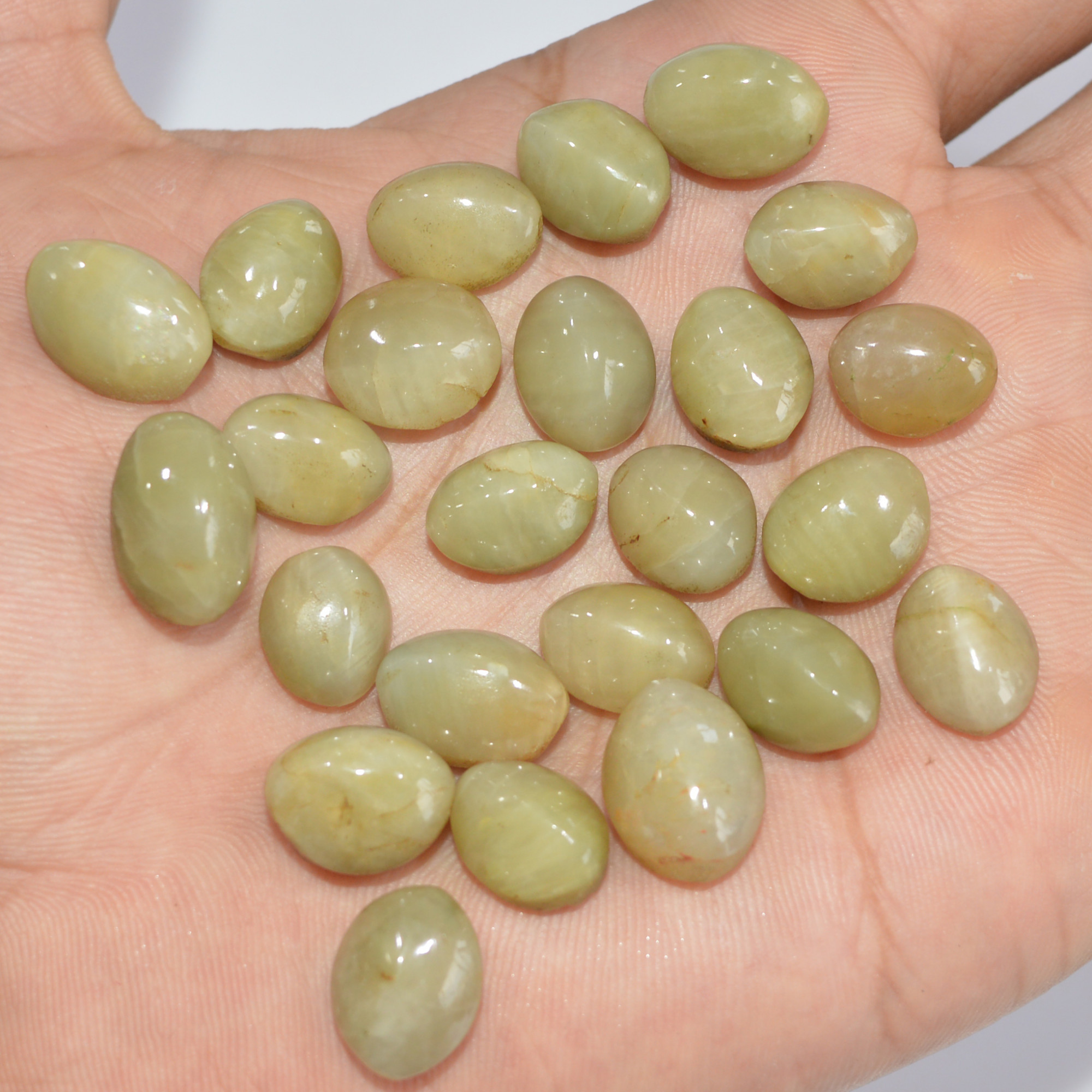 24 Pcs 209 Cts Natural Green Cat Eye Loose Gemstone Lot Back Unpolished Healing Crystal Mixed Shape For Jewelry Making 14x10 10x8mm 16872