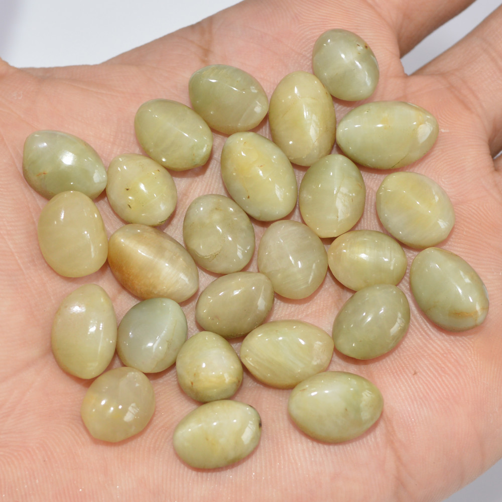 Image of 25 Pcs 203 Cts Natural Green Cat Eye Loose Gemstone Lot Back Unpolished Healing Crystal Mixed Shape For Jewelry Making 14x10 10x8mm #16873