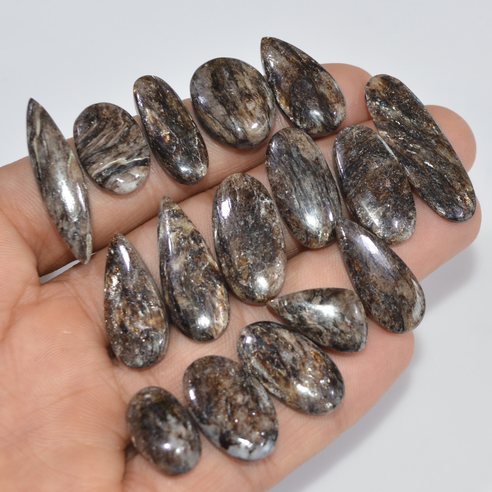 Image of 16 Pcs 174 Cts Natural Mica Schist Cabochon Gemstone Lot For Silver Jewerly Making Healing Crystal Gems 33x10 16x9mm #16875