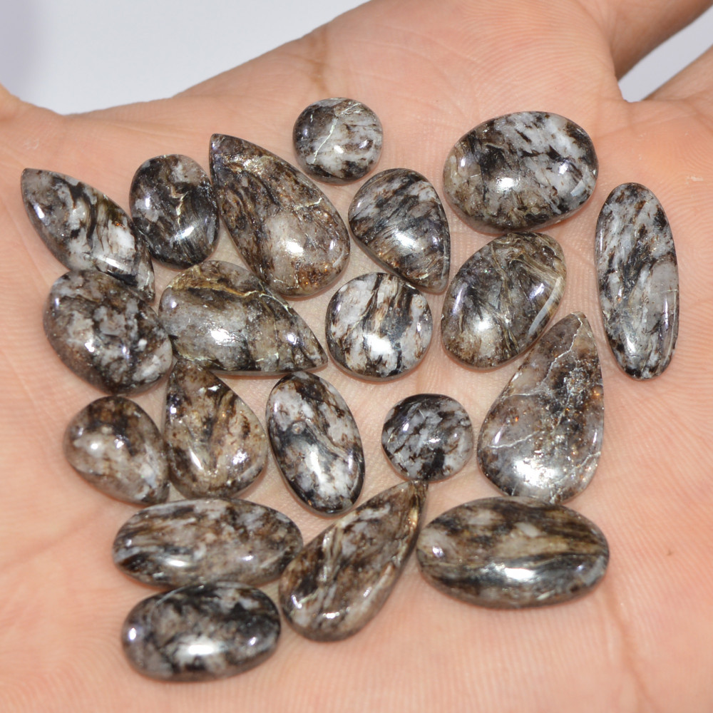 Image of 20 Pcs 110 Cts Natural Mica Schist Cabochon Gemstone Lot For Silver Jewerly Making Healing Crystal Gems 20x10 8x8mm #16876