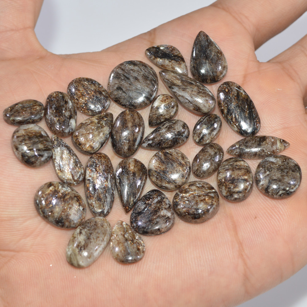 Image of 25 Pcs 126 Cts Natural Mica Schist Cabochon Gemstone Lot For Silver Jewerly Making Healing Crystal Gems 18x6 8x5mm #16877
