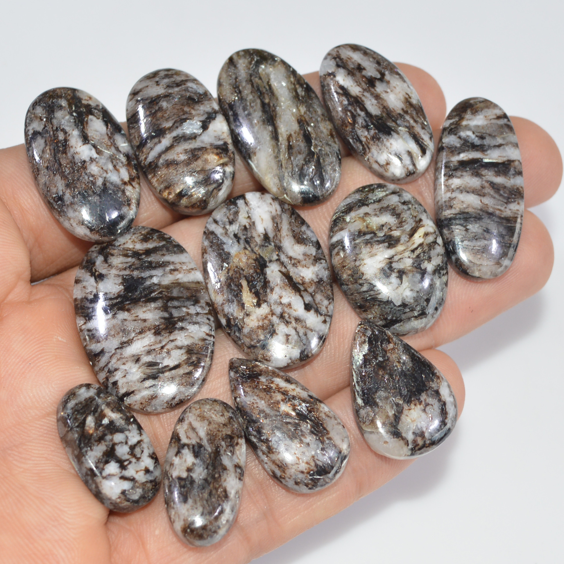 12 Pcs 215 Cts Natural Mica Schist Cabochon Gemstone Lot For Silver Jewerly Making Healing Crystal Gems 30x20 20x10mm 16878