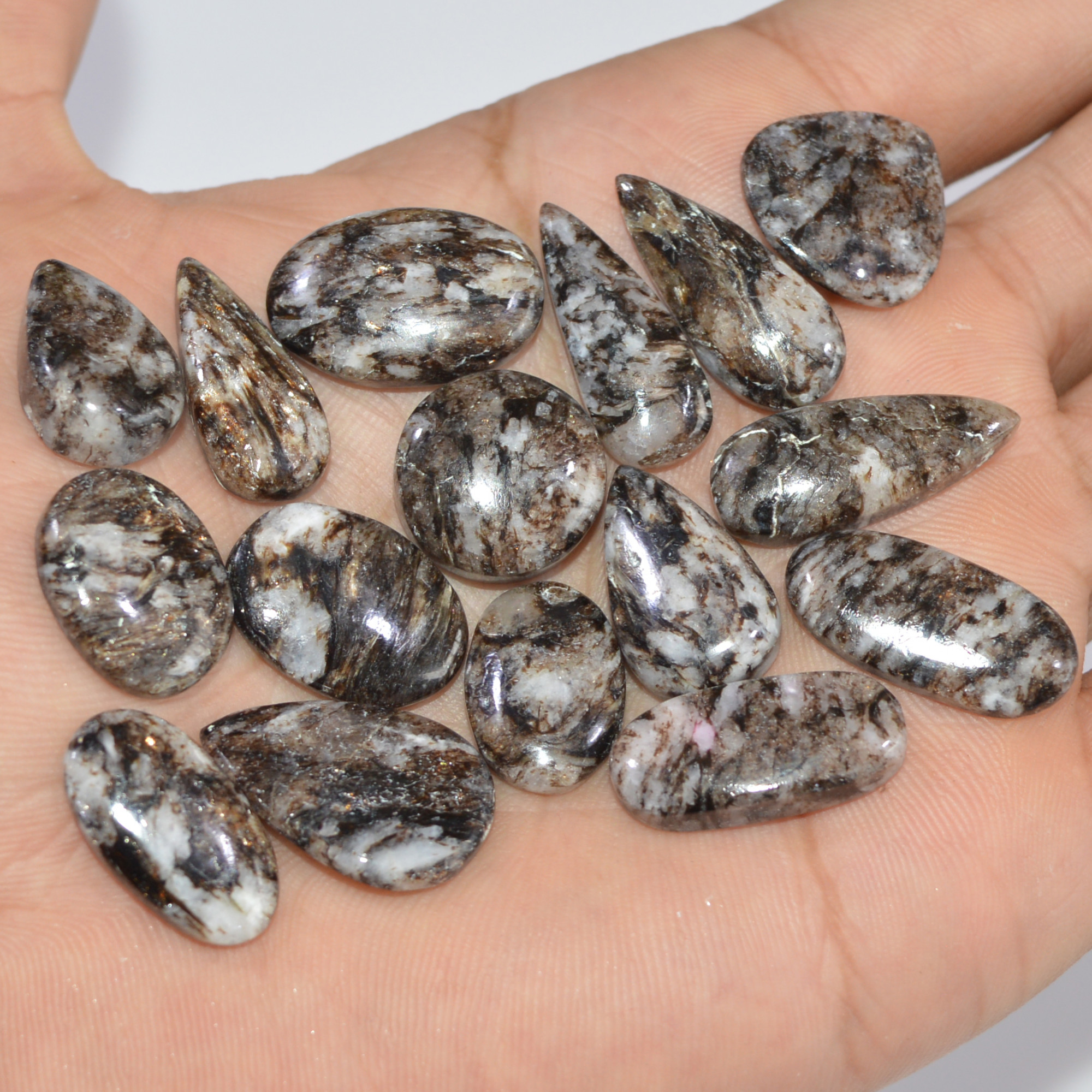 16 Pcs 161 Cts Natural Mica Schist Cabochon Gemstone Lot For Silver Jewerly Making Healing Crystal Gems 23x9 15x10mm 16879