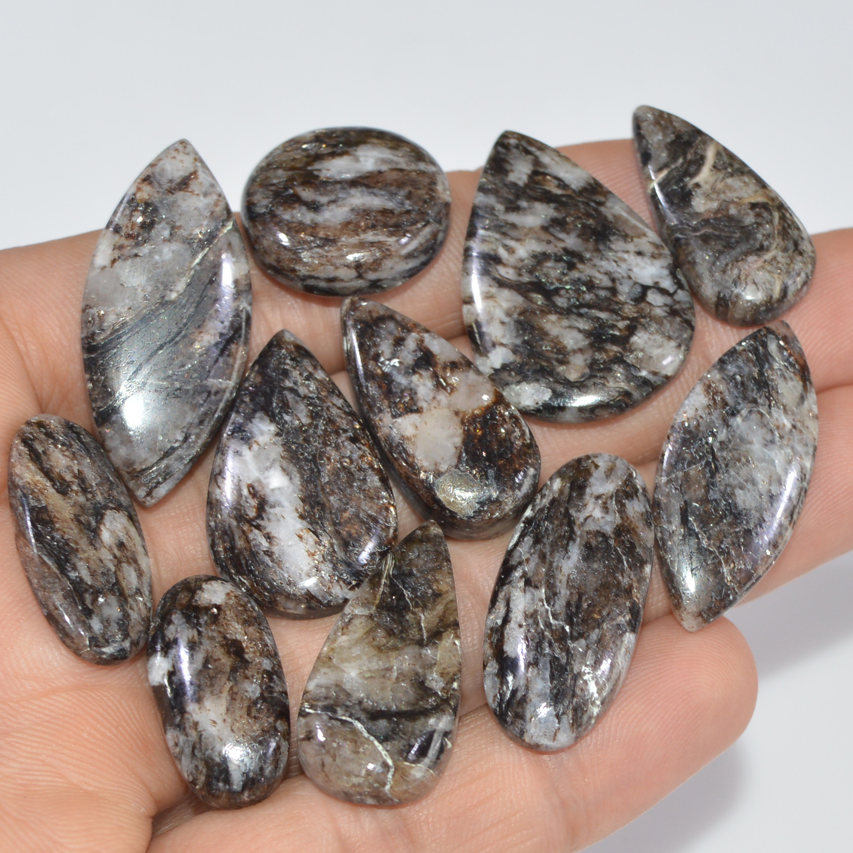 11 Pcs 204 Cts Natural Mica Schist Cabochon Gemstone Lot For Silver Jewerly Making Healing Crystal Gems 35x15 20x10mm 16881