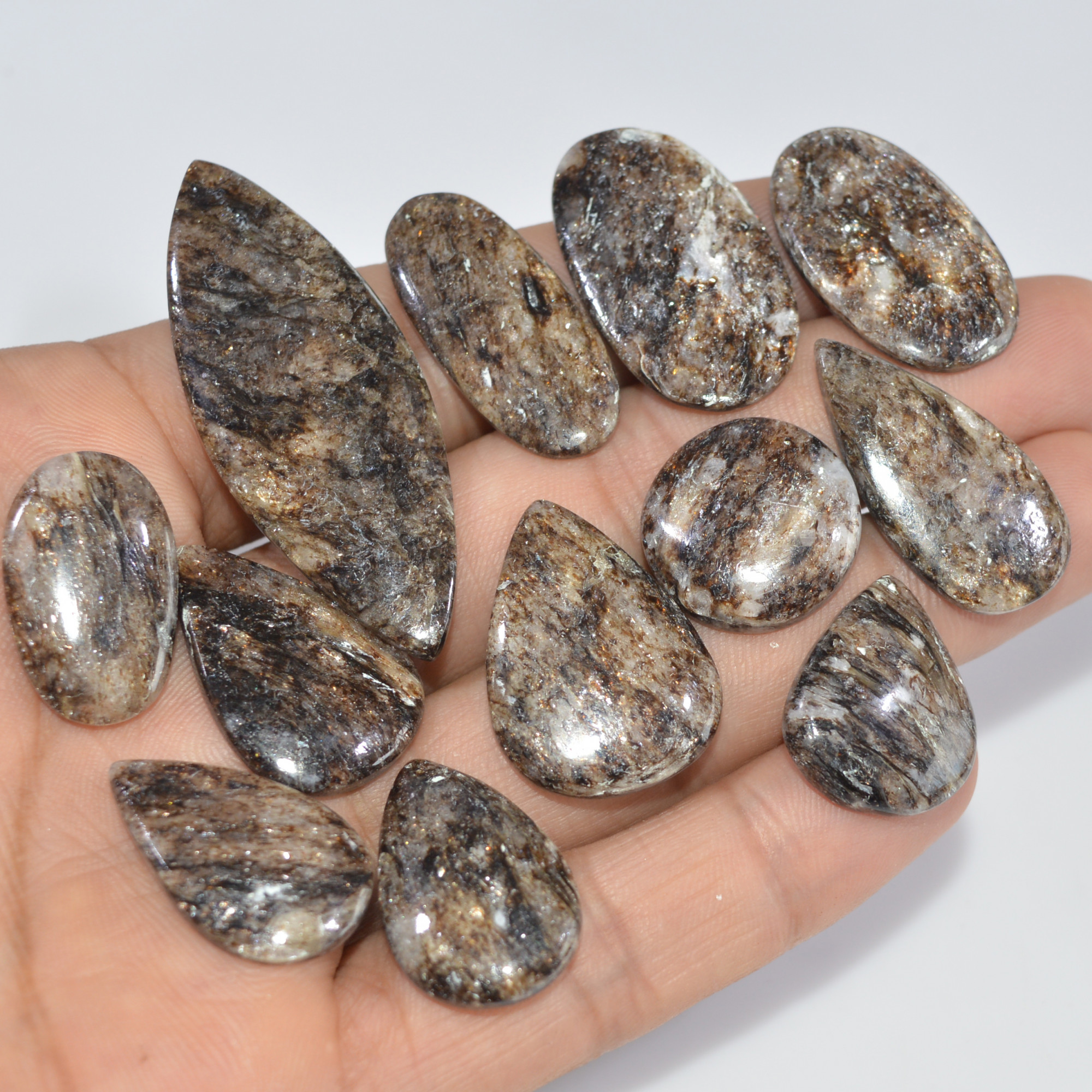 12 Pcs 172 Cts Natural Mica Schist Cabochon Gemstone Lot For Silver Jewerly Making Healing Crystal Gems 50x20 20x15mm 16882