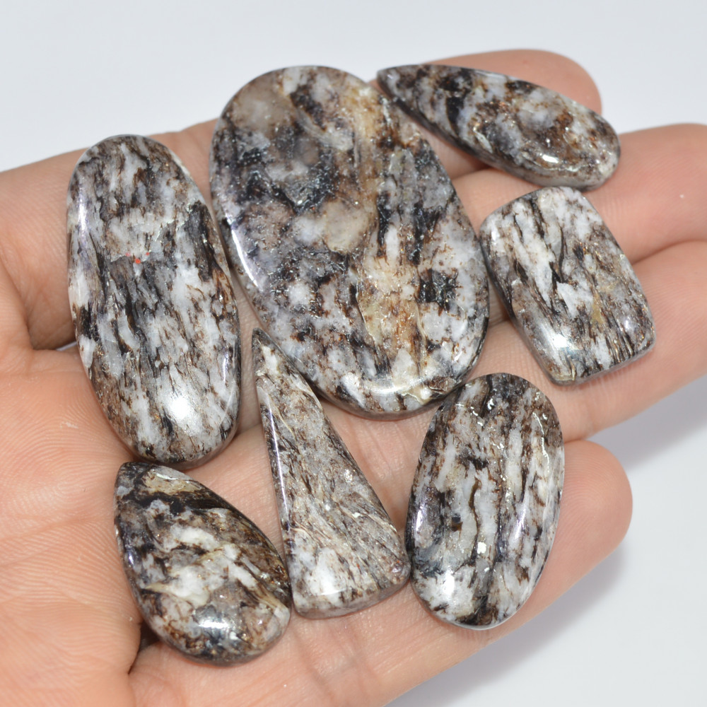 Image of 7 Pcs 195 Cts Natural Mica Schist Cabochon Gemstone Lot For Silver Jewerly Making Healing Crystal Gems 45x24 20x13mm #16883