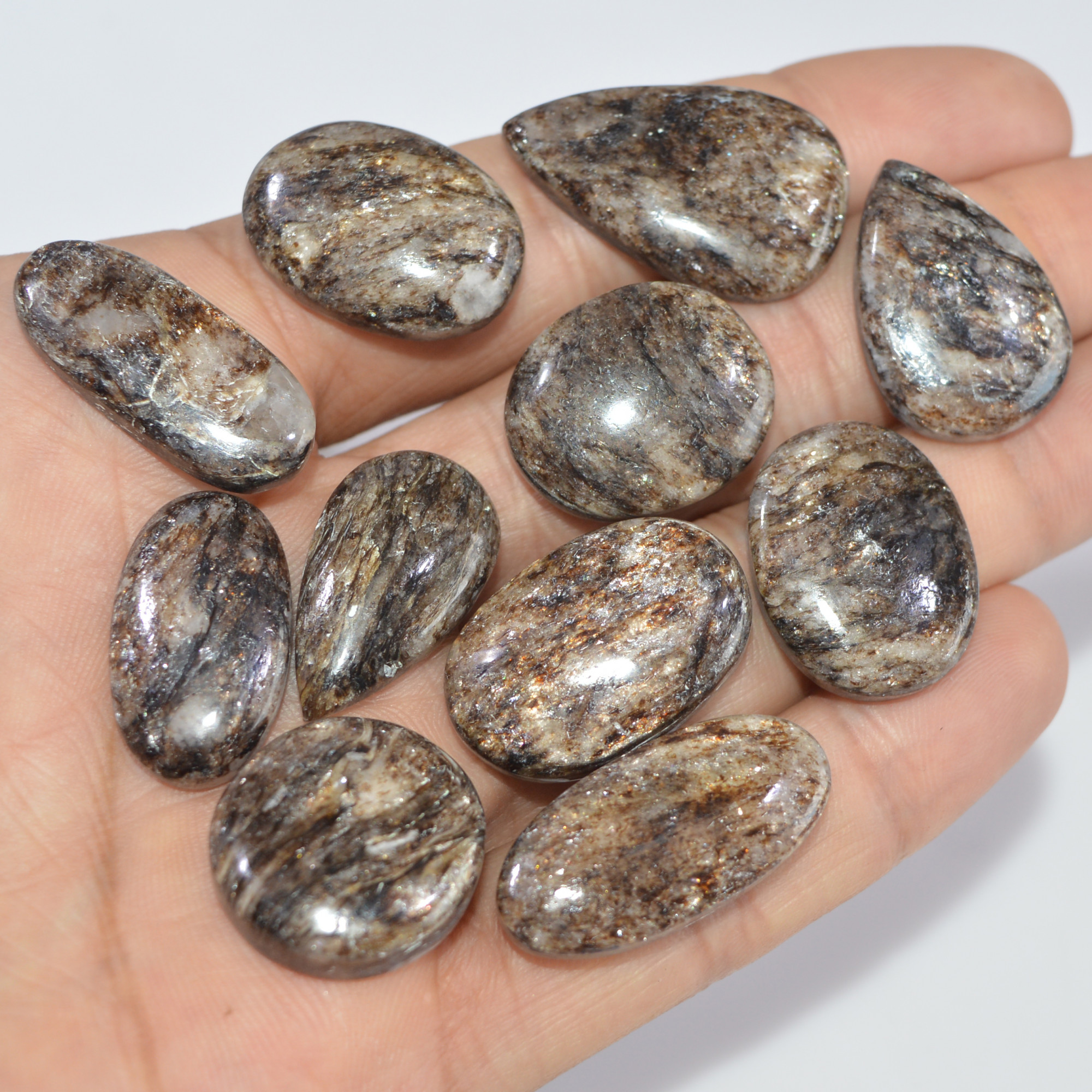 11 Pcs 220 Cts Natural Mica Schist Cabochon Gemstone Lot For Silver Jewerly Making Healing Crystal Gems 30x16 20x18mm 16884