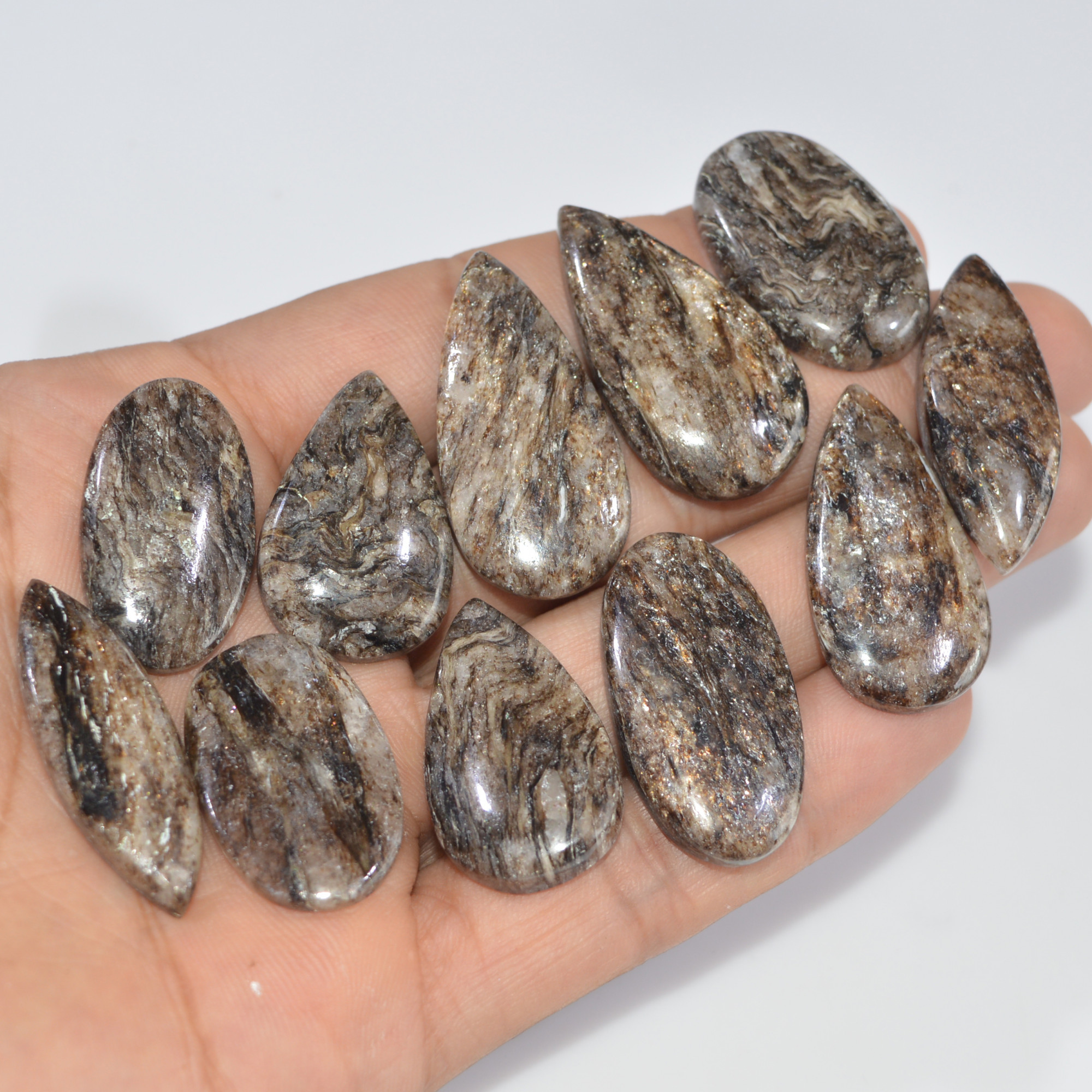 11 Pcs 273 Cts Natural Mica Schist Cabochon Gemstone Lot For Silver Jewerly Making Healing Crystal Gems 34x17 30x15mm 16886