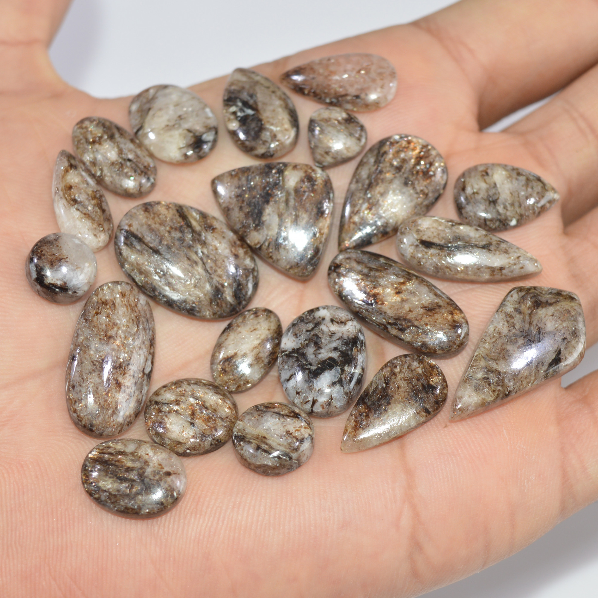 20 Pcs 150 Cts Natural Mica Schist Cabochon Gemstone Lot For Silver Jewerly Making Healing Crystal Gems 27x13 8x8mm 16889