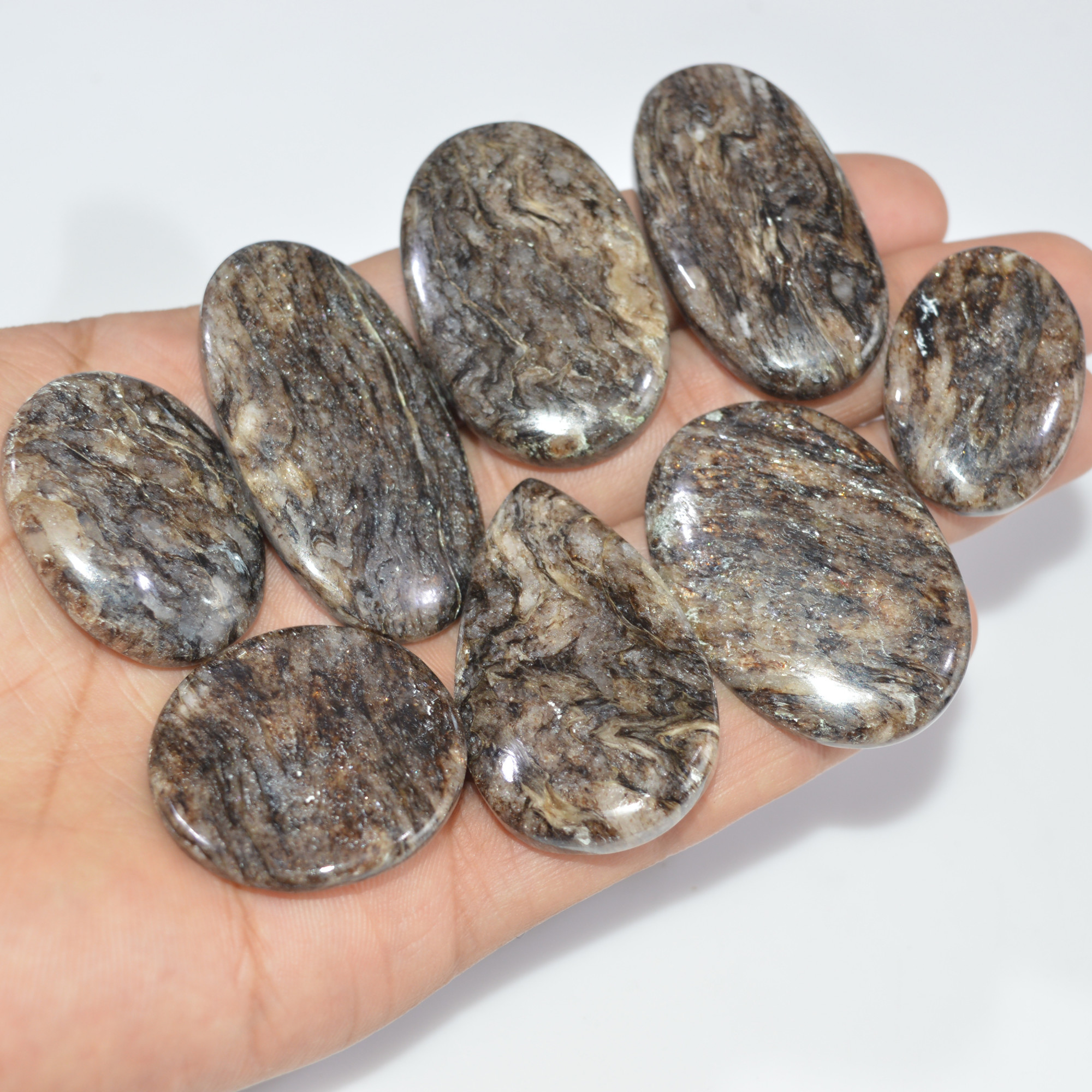 8 Pcs 467 Cts Natural Mica Schist Cabochon Gemstone Lot For Silver Jewerly Making Healing Crystal Gems 47x21 30x20mm 16891