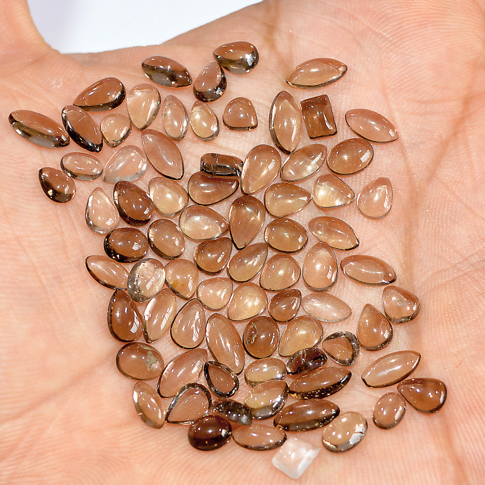 Image of 74 Pcs 41 Cts Natural Smoky Quartz Mixed Shape Cabochon Loose Gemstone Lot 7x3 4x2mm #16895
