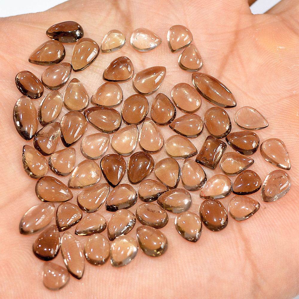 Image of 60 Pcs 61 Cts Natural Smoky Quartz Mixed Shape Cabochon Loose Gemstone Lot 10x4 5x4mm #16896