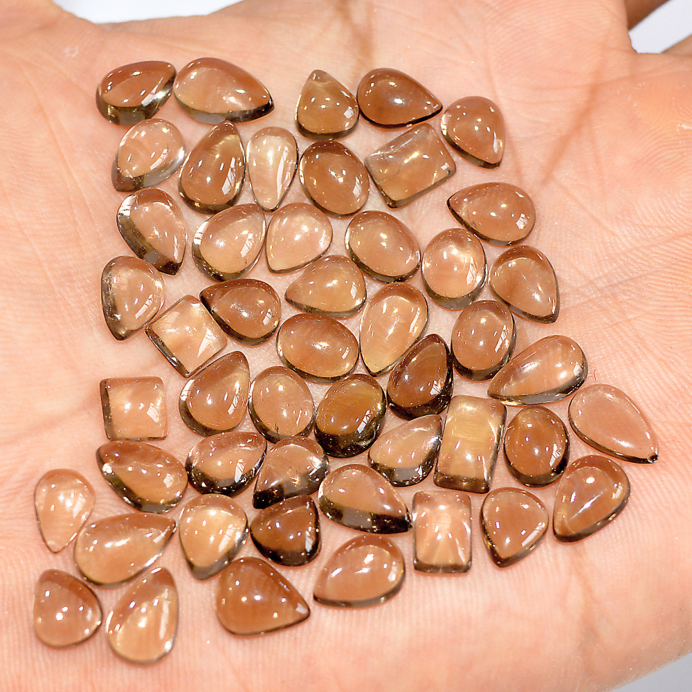 Image of 47 Pcs 85 Cts Natural Smoky Quartz Mixed Shape Cabochon Loose Gemstone Lot 10x5 5x5mm #16897