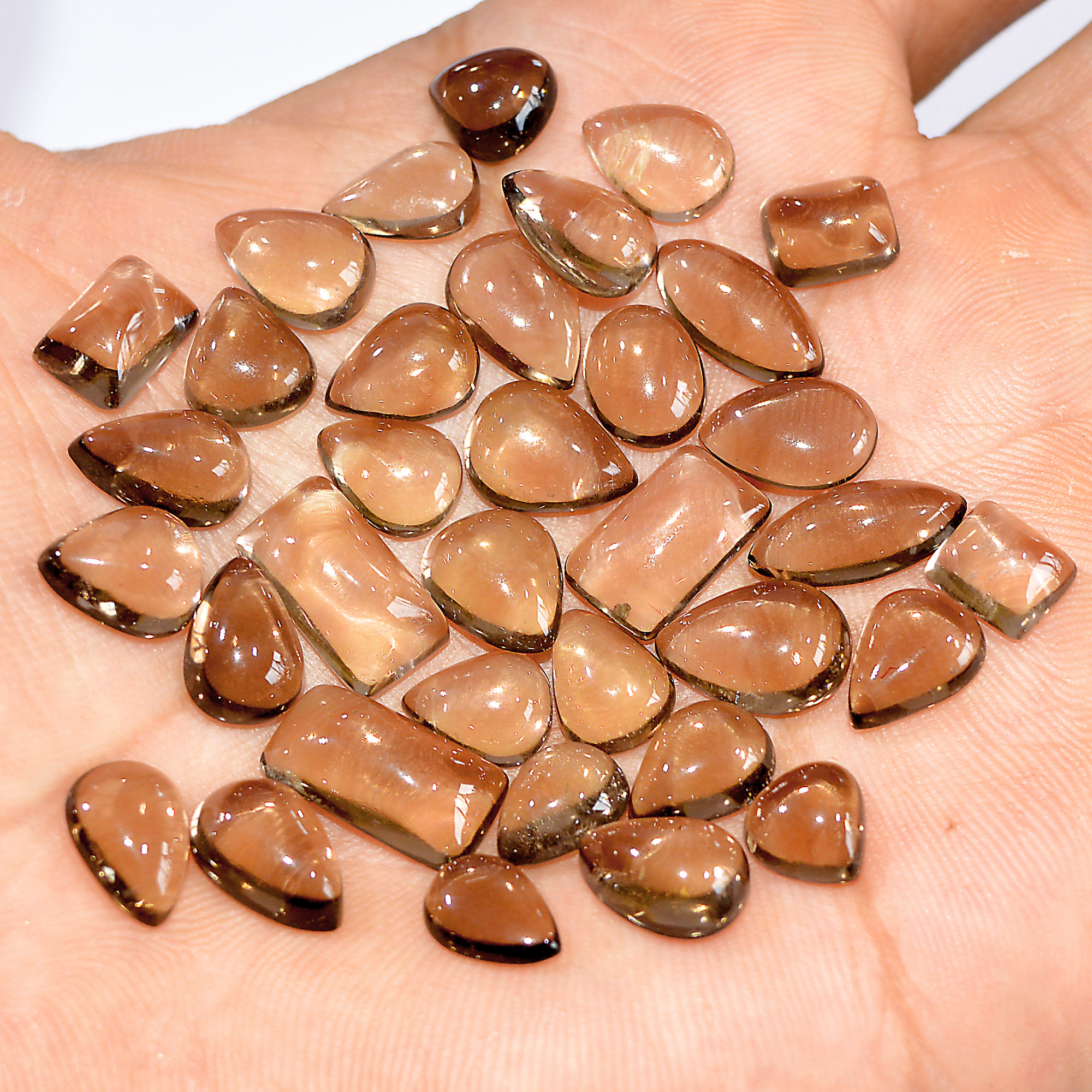 35 Pcs 91 Cts Natural Smoky Quartz Mixed Shape Cabochon Loose Gemstone Lot 13x5 6x5mm 16898