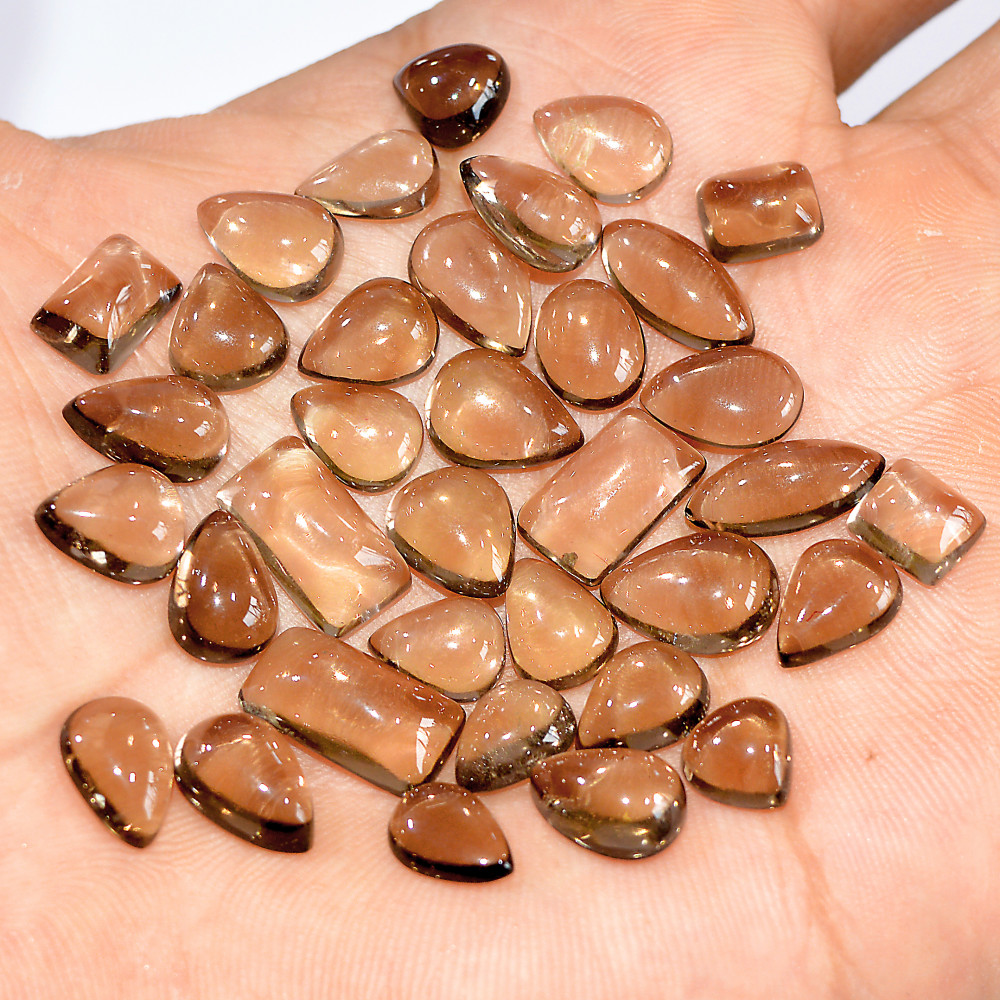 Image of 35 Pcs 91 Cts Natural Smoky Quartz Mixed Shape Cabochon Loose Gemstone Lot 13x5 6x5mm #16898