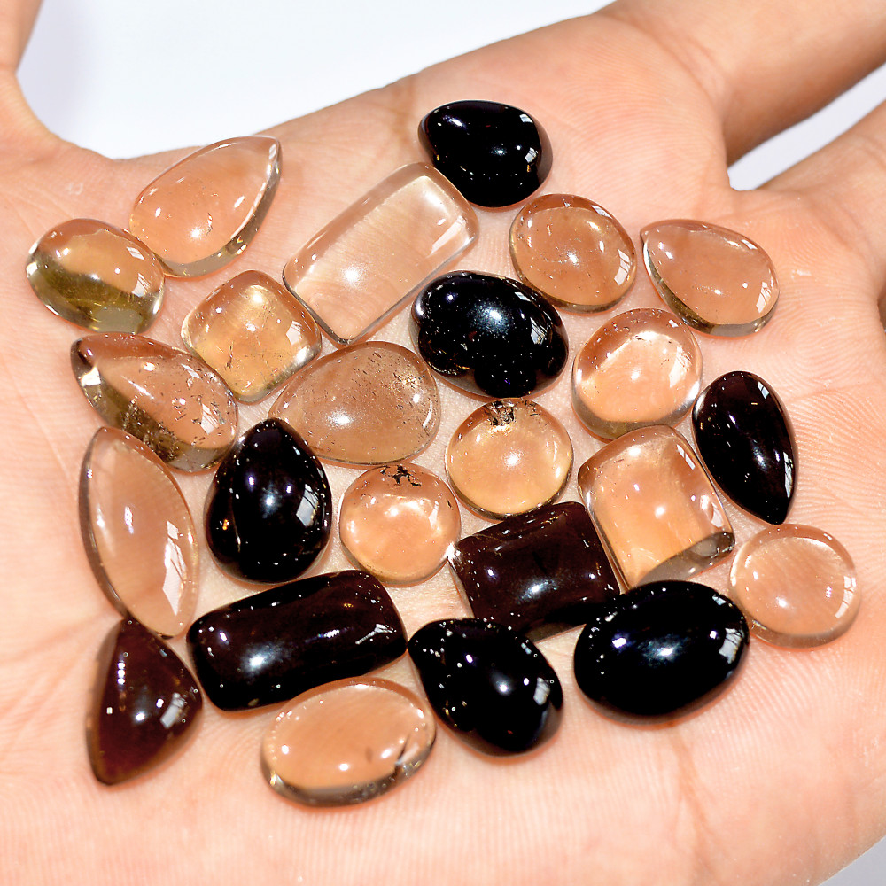 Image of 24 Pcs 184 Cts Natural Smoky Quartz Mixed Shape Cabochon Loose Gemstone Lot 17x8 10x10mm #16900