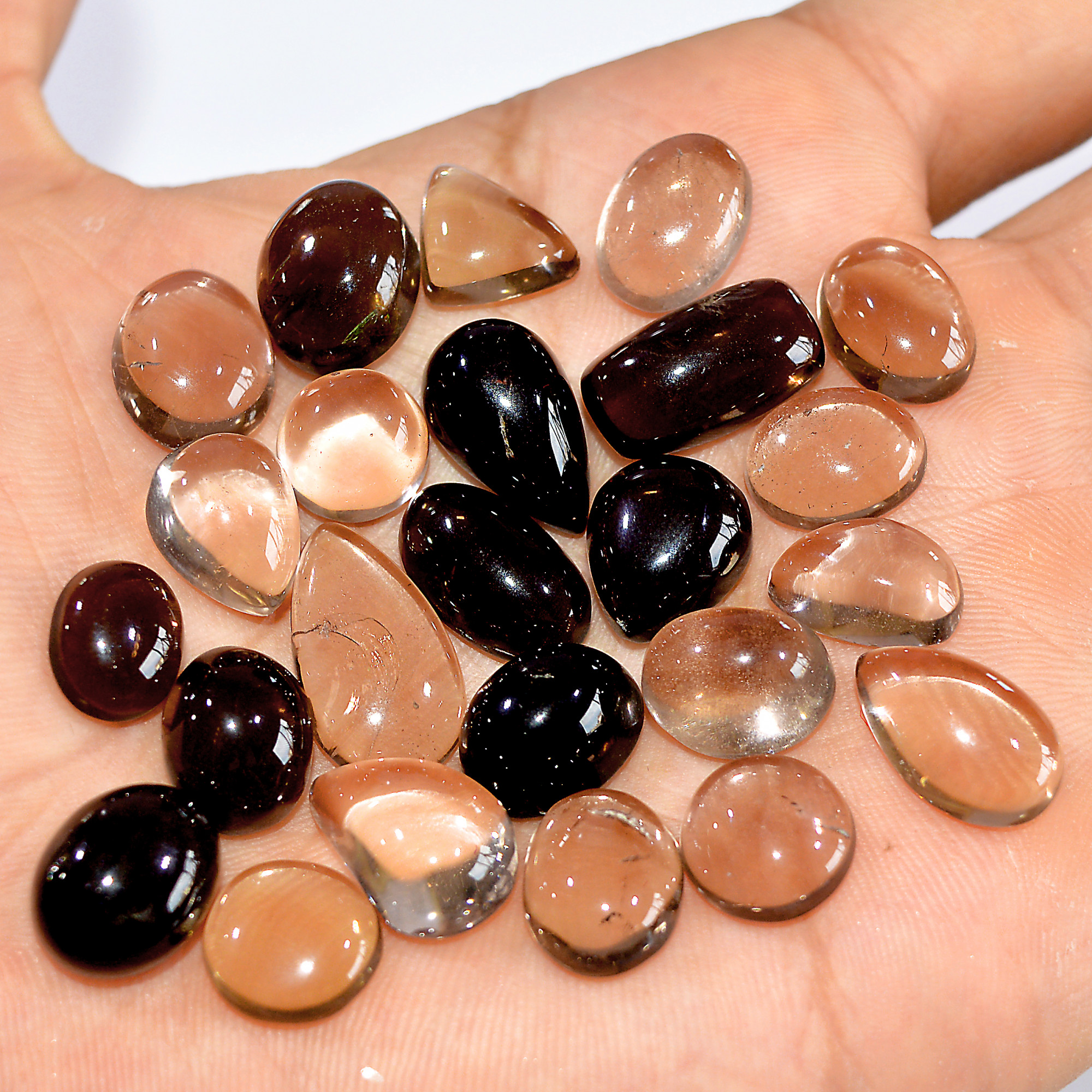 24 Pcs 179 Cts Natural Smoky Quartz Mixed Shape Cabochon Loose Gemstone Lot 19x10 10x8mm 16901