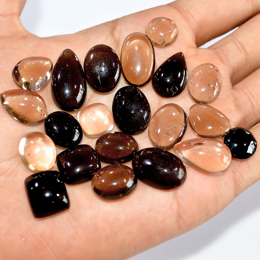 Image of 21 Pcs 232 Cts Natural Smoky Quartz Mixed Shape Cabochon Loose Gemstone Lot 23x11 10x10mm #16902