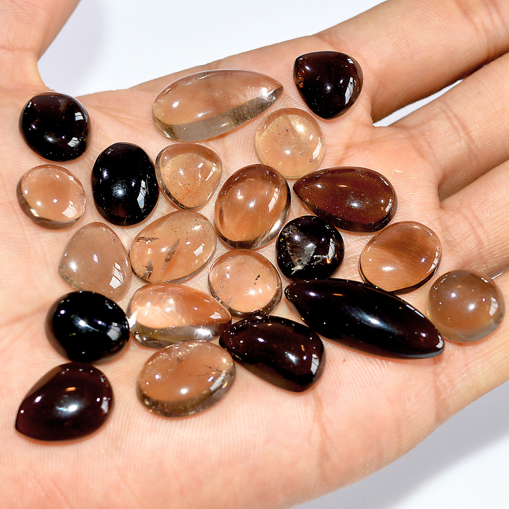 Image of 21 Pcs 243 Cts Natural Smoky Quartz Mixed Shape Cabochon Loose Gemstone Lot 29x10 10x10mm #16903