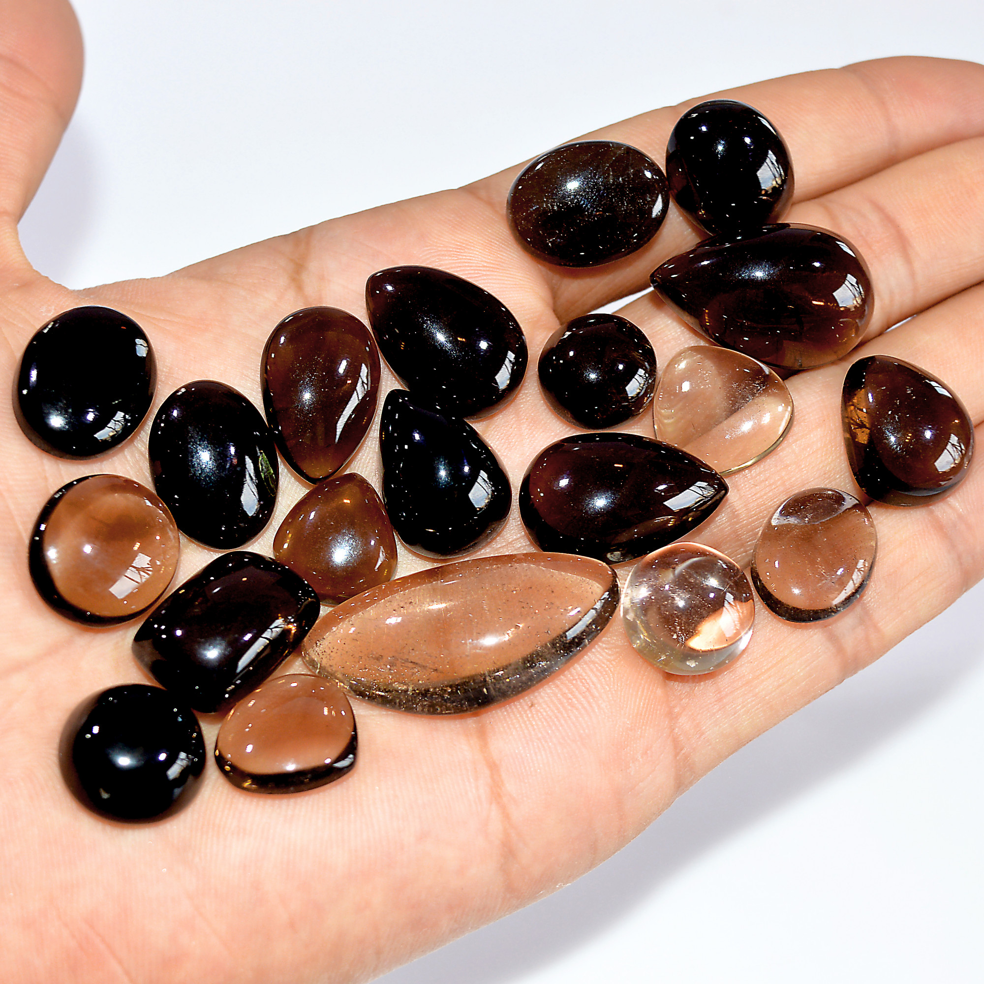 20 Pcs 385 Cts Natural Smoky Quartz Mixed Shape Cabochon Loose Gemstone Lot 35x15 14x14mm 16904