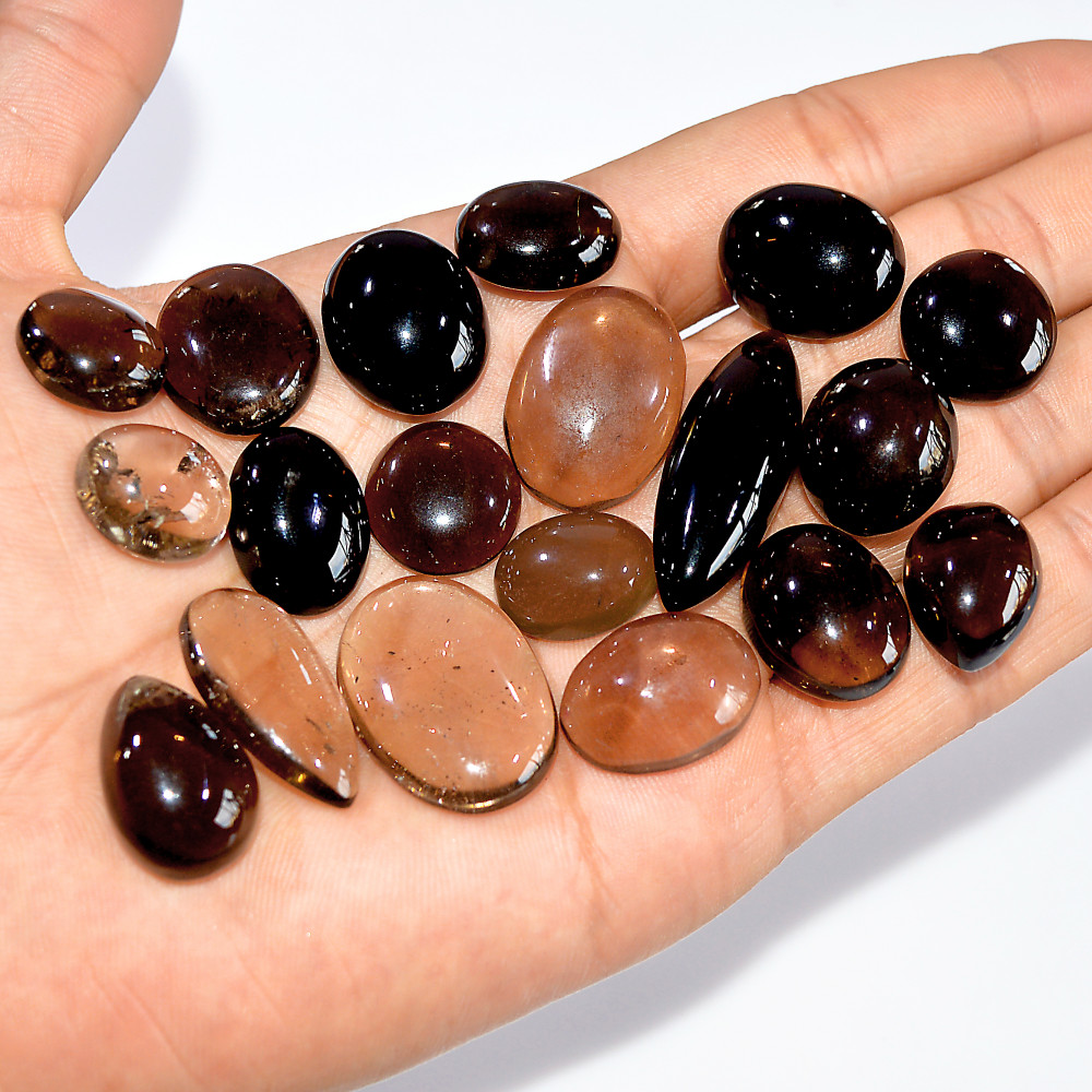 Image of 18 Pcs 396 Cts Natural Smoky Quartz Mixed Shape Cabochon Loose Gemstone Lot 35x10 14x12mm #16905