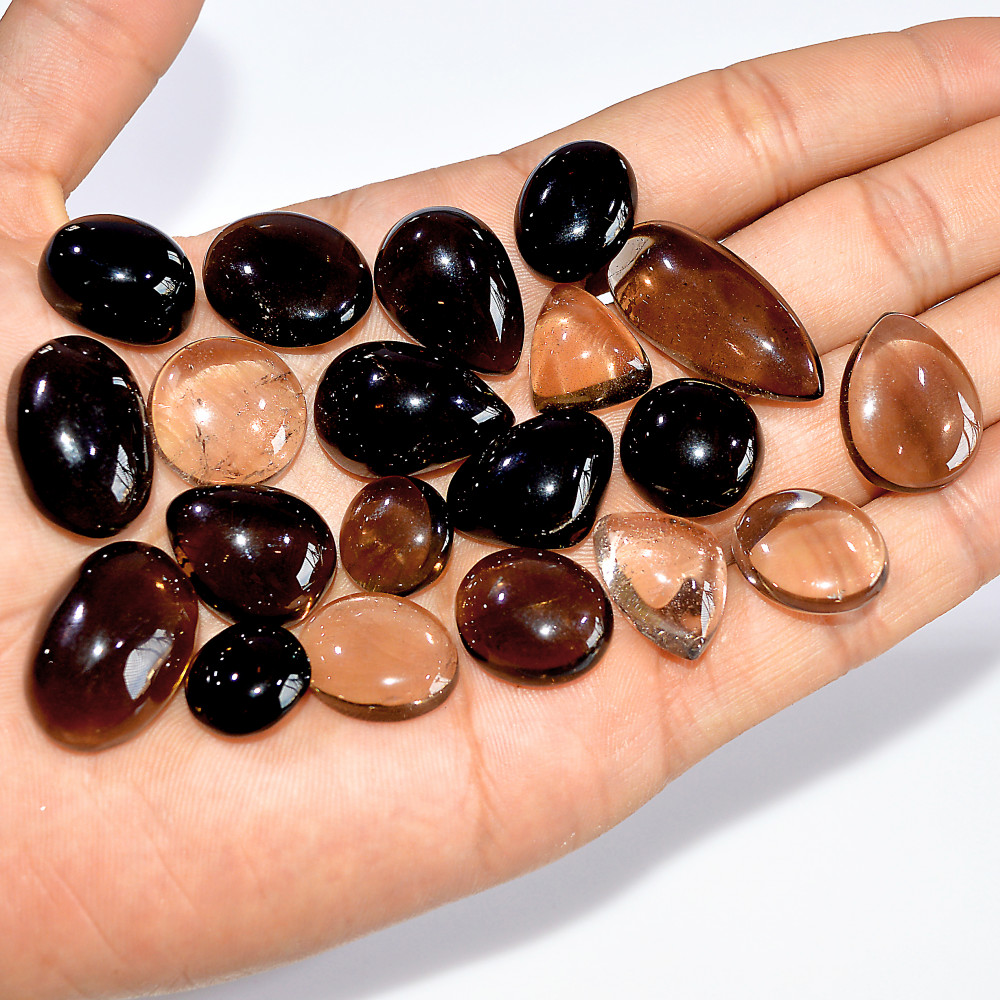 Image of 20 Pcs 402 Cts Natural Smoky Quartz Mixed Shape Cabochon Loose Gemstone Lot 30x14 13x13mm #16906