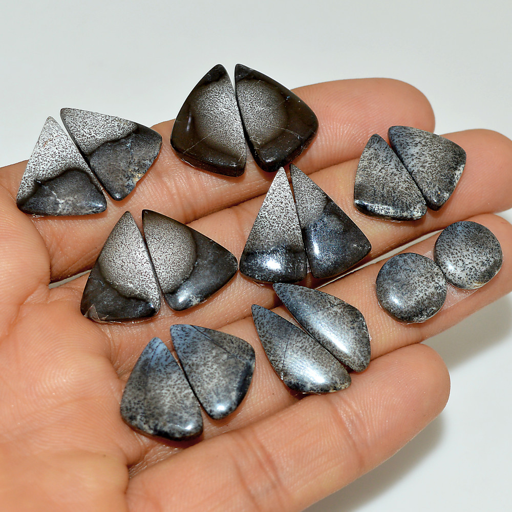 Image of 8 Pairs 88 Cts Natural White Dendrite Agate Cabochon Pair Lot Dendrite Opal Dangle Drop Silver Earrings For Women 20x10 10x10mm #16926