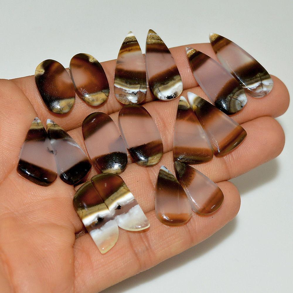 Image of 8 Pairs 138 Cts Natural White Dendrite Agate Cabochon Pair Lot Dendrite Opal Dangle Drop Silver Earrings For Women 26x10 17x10mm #16936